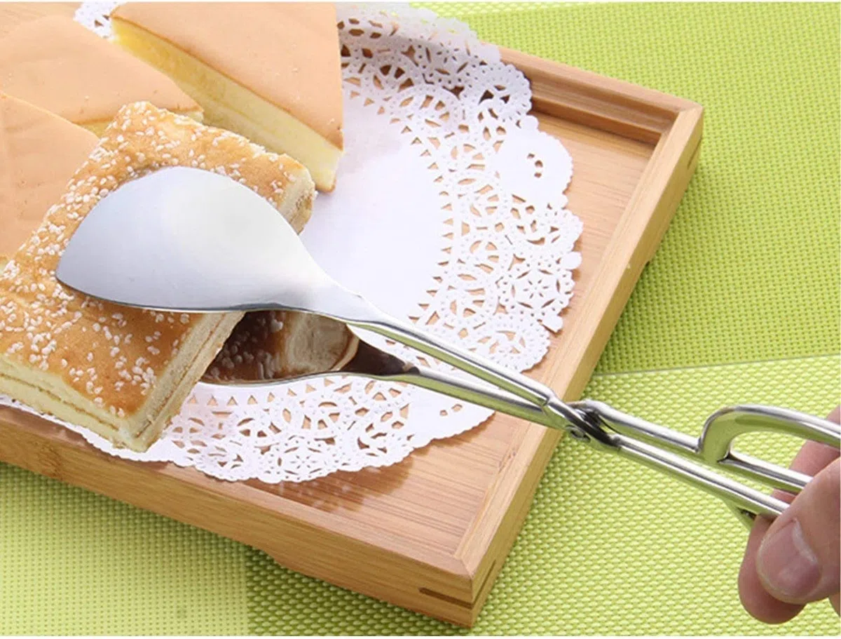 2 pack Küchenzangen, Gebäckzange, rostfreier Edelstahl Lebensmittelzange für Party, Edelstahl Salatzange Kuchenzange Grill-/Bratenzange