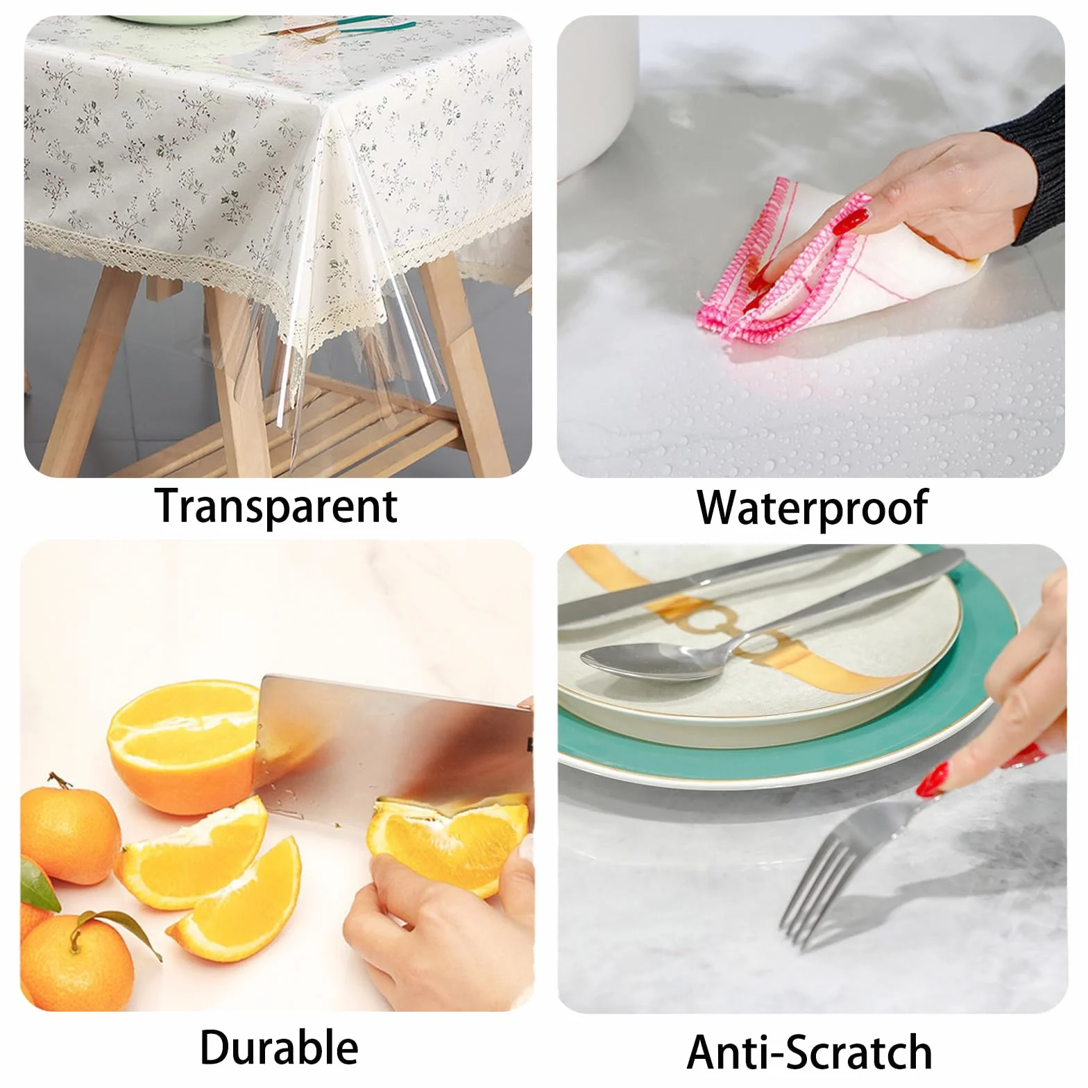 Durchsichtige Tischdecke Abwaschbar, 160cm Rund Tischfolie Durchsichtig PVC 0.13mm Stark Tischdecke Transparent Plastik Klarsichtfolie Wasserdicht Fettdicht Tischschutzfolie für Hochzeiten
