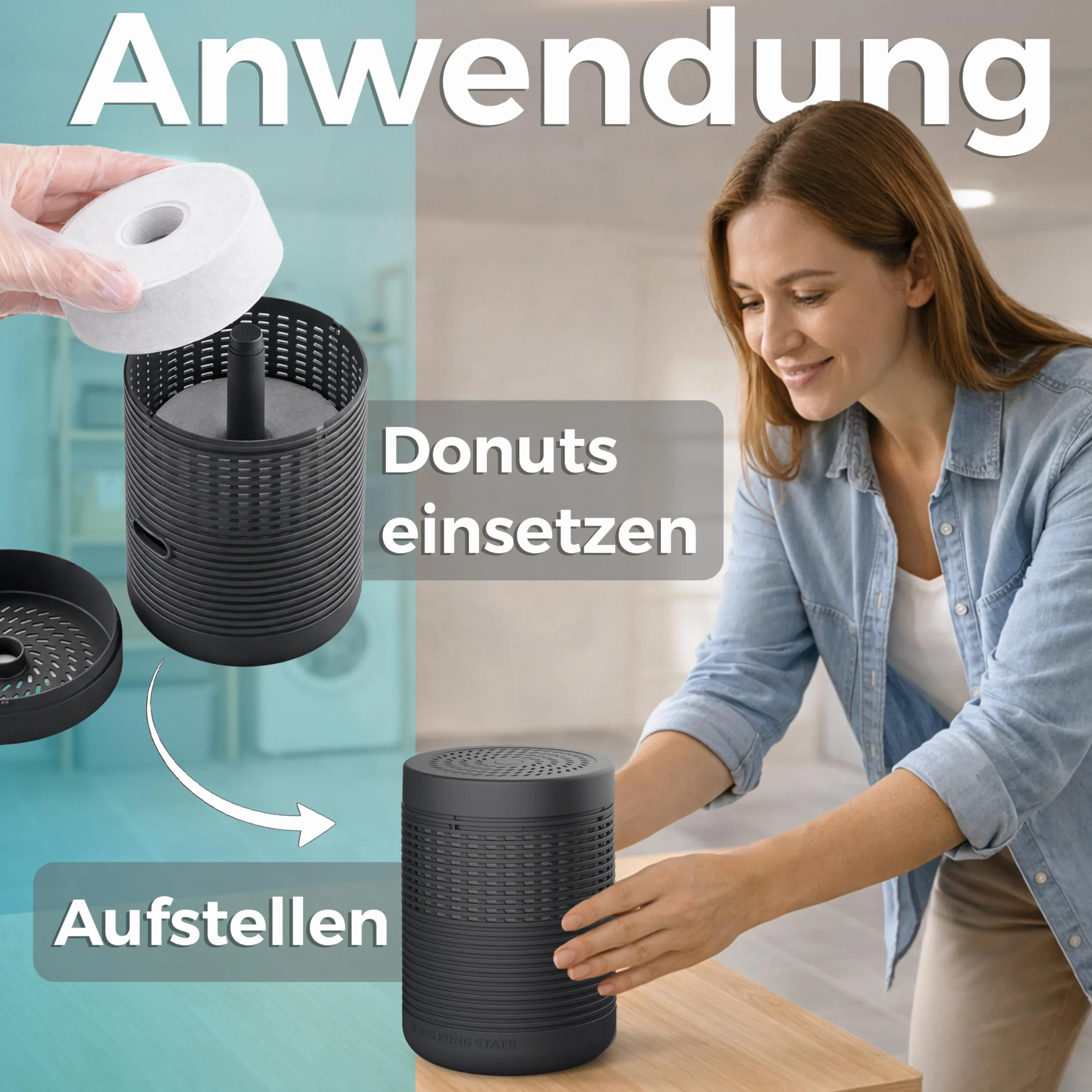 King Kong State Luftentfeuchter ohne Strom | bis 27m² | inkl. 3-Monatsvorrat Luftentfeuchter-Granulat | Raumluftentfeuchter gegen Schimmel in Wohnung, Bad | entfeuchtet Keller | dehumidifiers for home