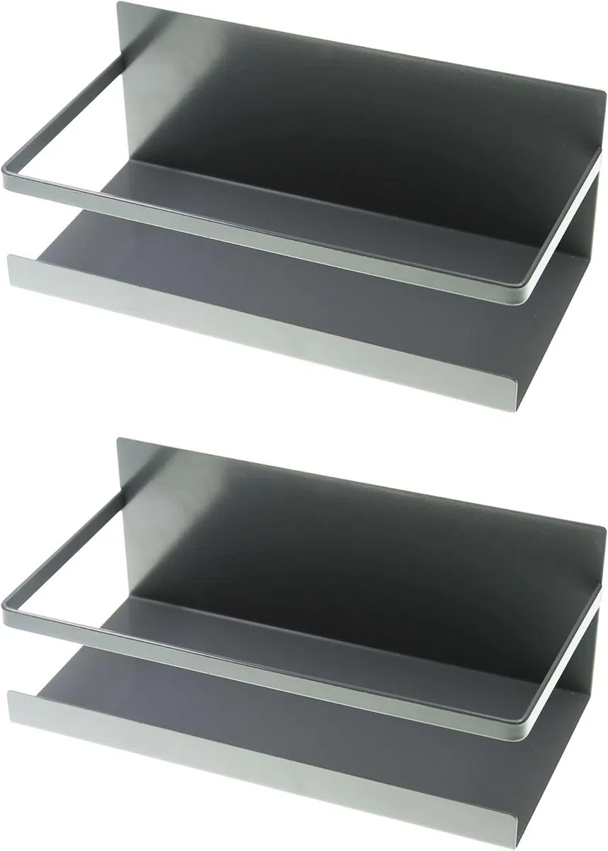 Luchs – 2er Set Magnetisches Regal für Kühlschrank aus Edelstahl, Hängeregal, Küchenregal, Gewürzregal, Kühlschrank Regal, Organizer inkl. 4 Haken (Anthrazit)