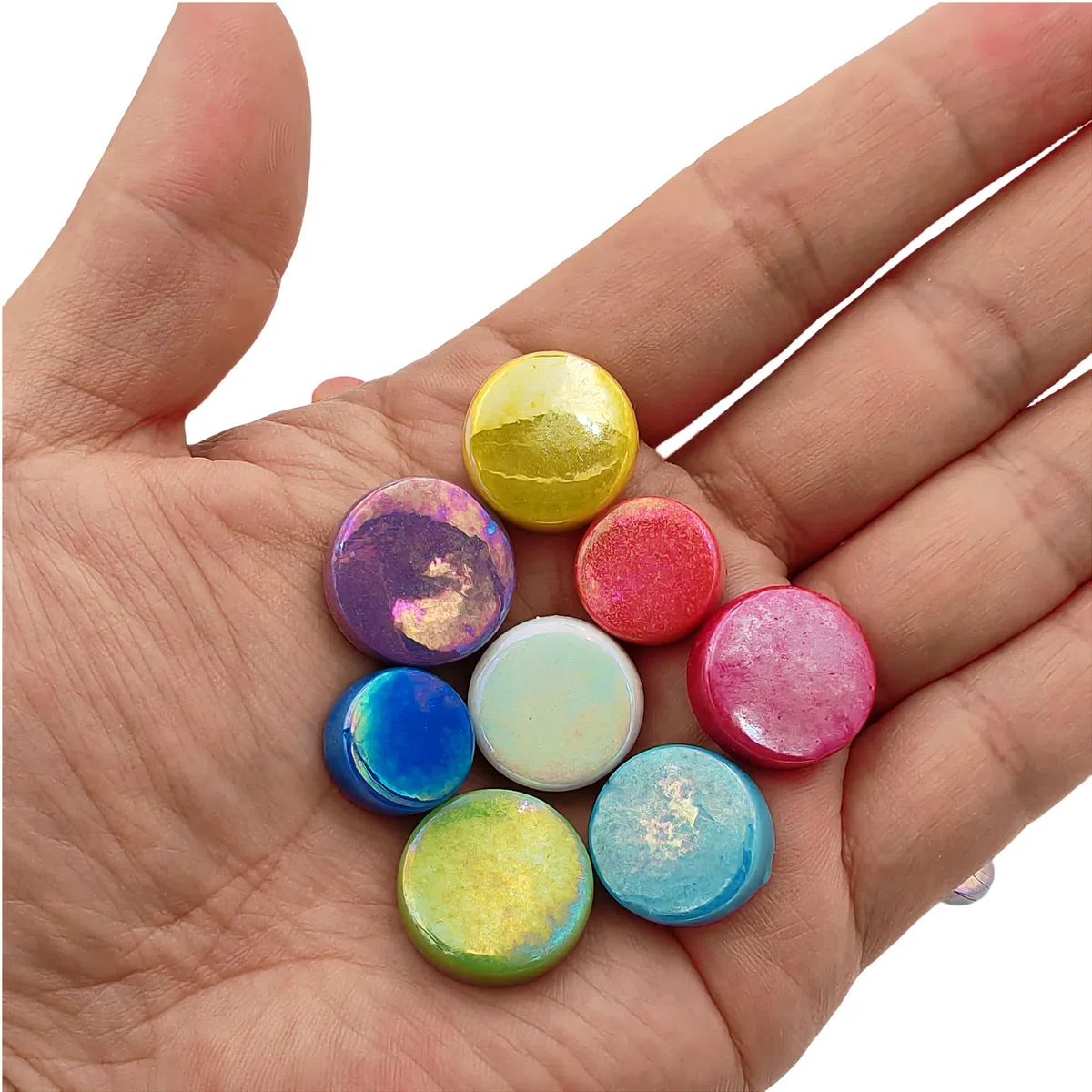 Schillernde, runde Glasmosaikfliesen zum Basteln, 500 g, Mini-Kreis-Mosaik-Glasstücke für Blumentöpfe, Vasen, Tassen, Garten und Heimdekoration, DIY-Mosaikzubehör (Farbe mischen)