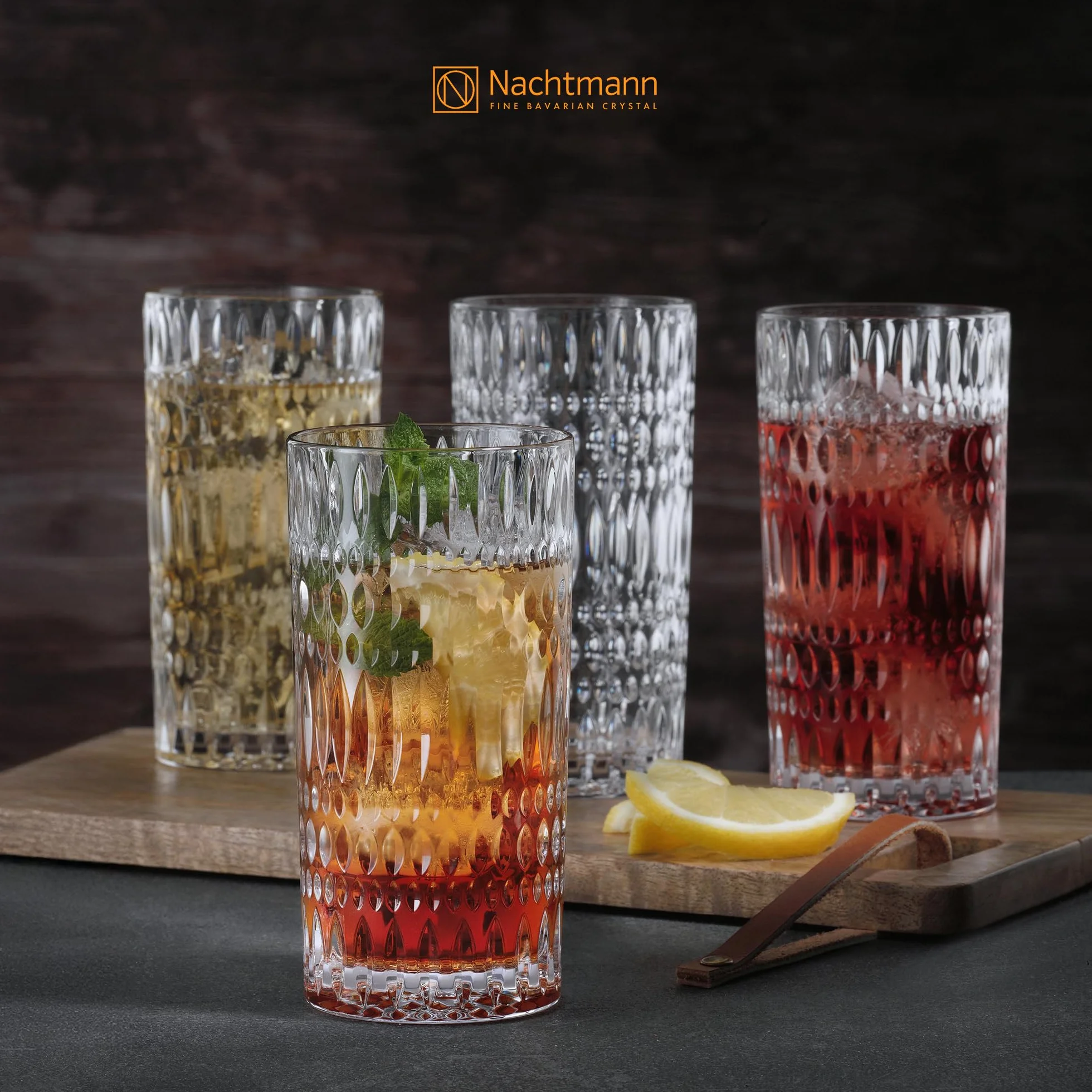 Nachtmann Longdrinkgläser 434 ml, 4 Stück, Ethno, 104250, Cocktailgläser aus Kristallglas, Trinkgläser spülmaschinenfest