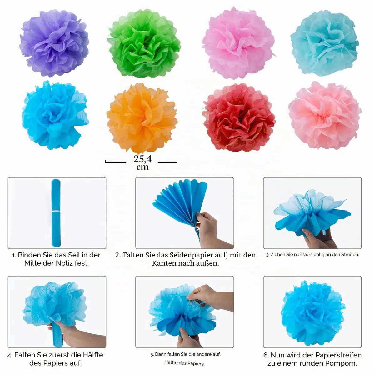 Huryfox Bunte Party Deko für Gartenpartys, Geburtstage und Karneval - 33 Stück mit hängenden Papier Lüfter, Regenbogen Pompons, Tissue Bänder und Wimpelketten Girlande für Feste, Hochzeiten & mehr