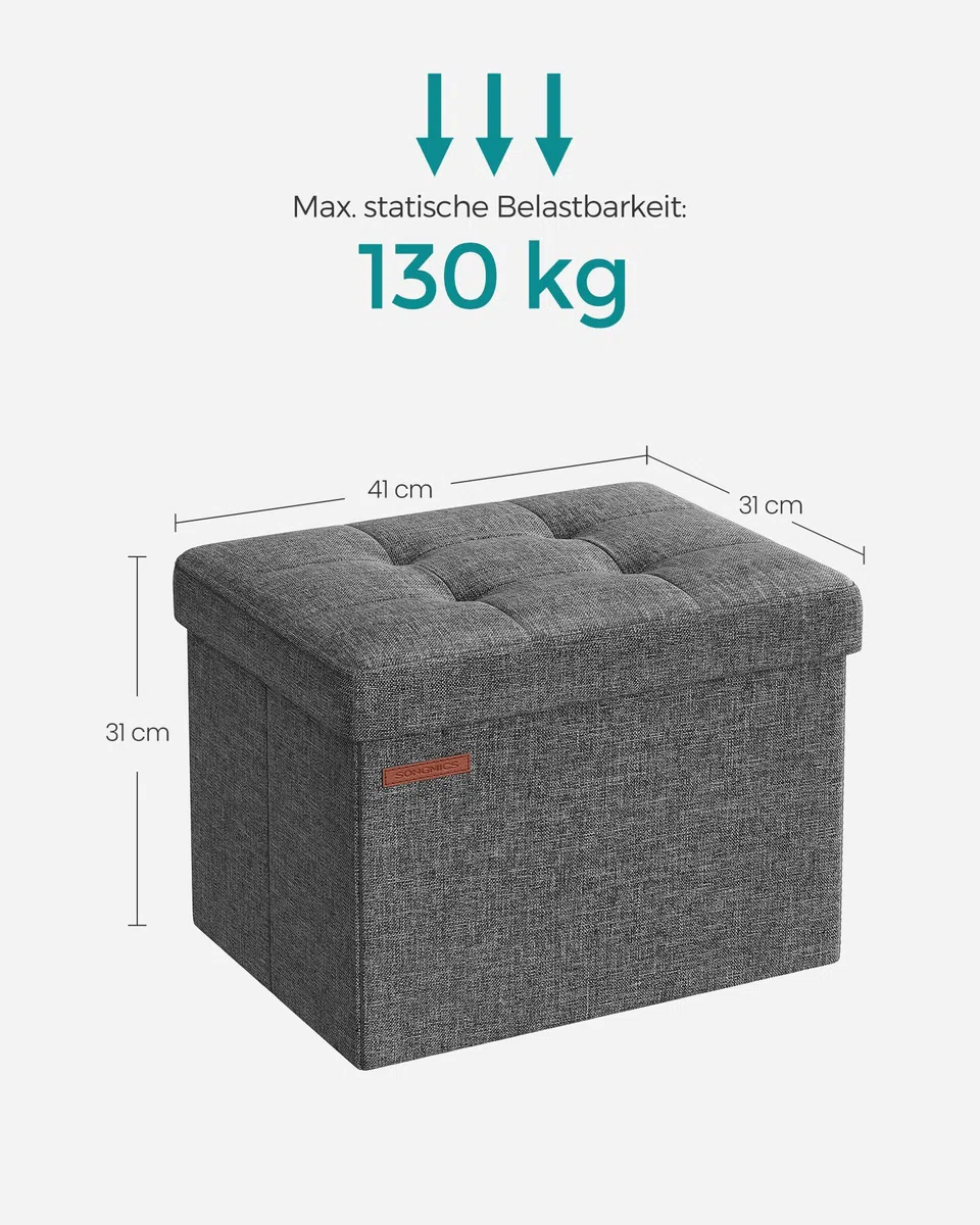 SONGMICS Sitzhocker mit Stauraum, kleine klappbare Sitzbank, 31 x 41 cm Fußbank, Aufbewahrungsbox, bis 130 kg belastbar, für Wohnzimmer Schlafzimmer Schlafsaal, dunkelgrau LSF102G01