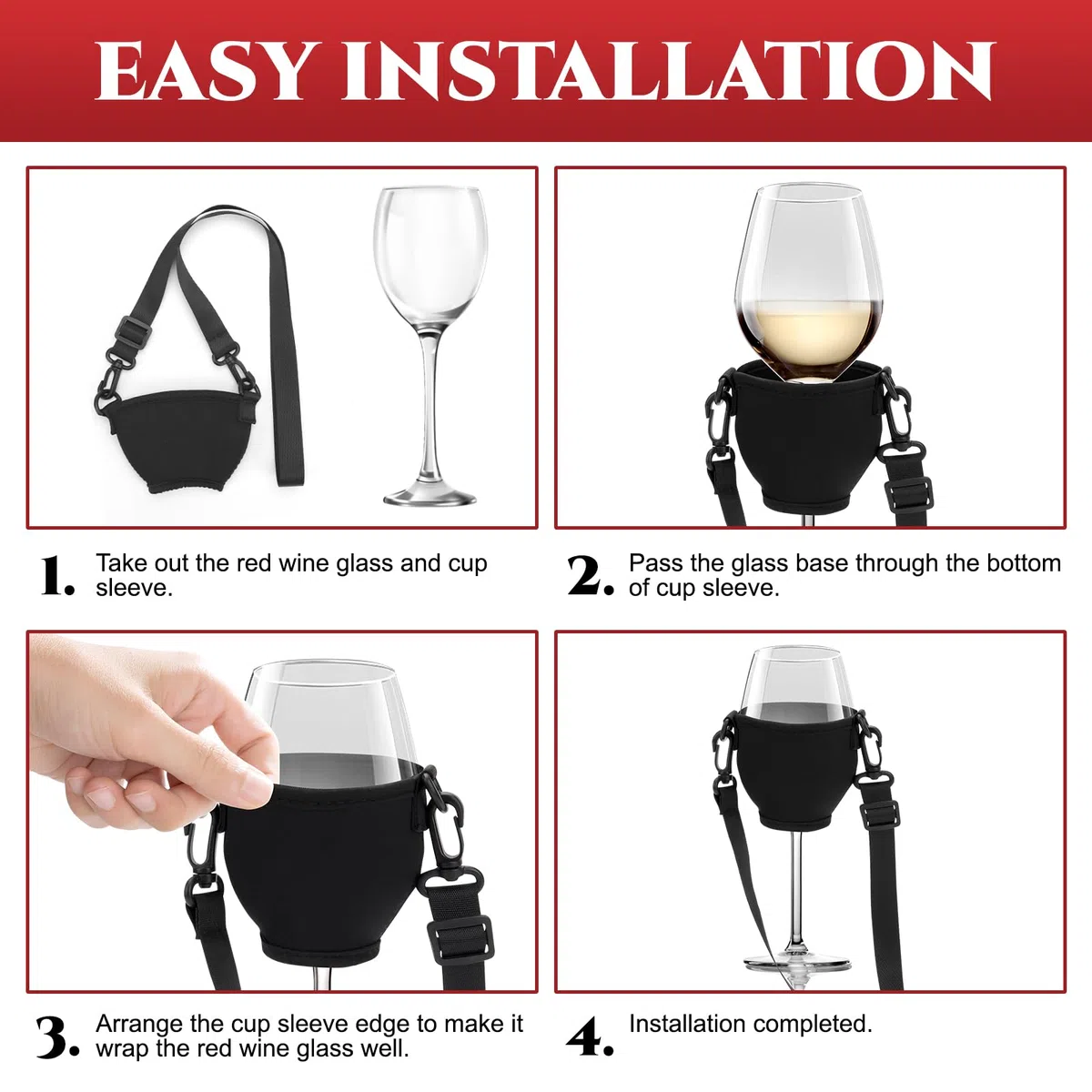 6 Stück Weinglashalter zum Umhängen, Tragbare Weinglas Halterung zum Umhängen, Stoff Weinglashalter für den Hals, Wine Glass Holder für Hochzeiten, Geburtstagsfeiern, Weihnachten (Schwarz)