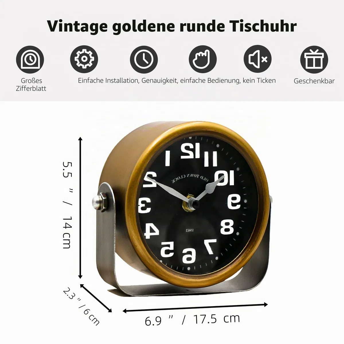 YOUKI Vintage Standuhr klein Tischuhren kaminuhr,Standuhren Analog Kaminuhren,Tischuhr Retro, Batteriebetrieben Leiser Betrieb Ohne TickenSchlafzimmer und Wohnzimmer