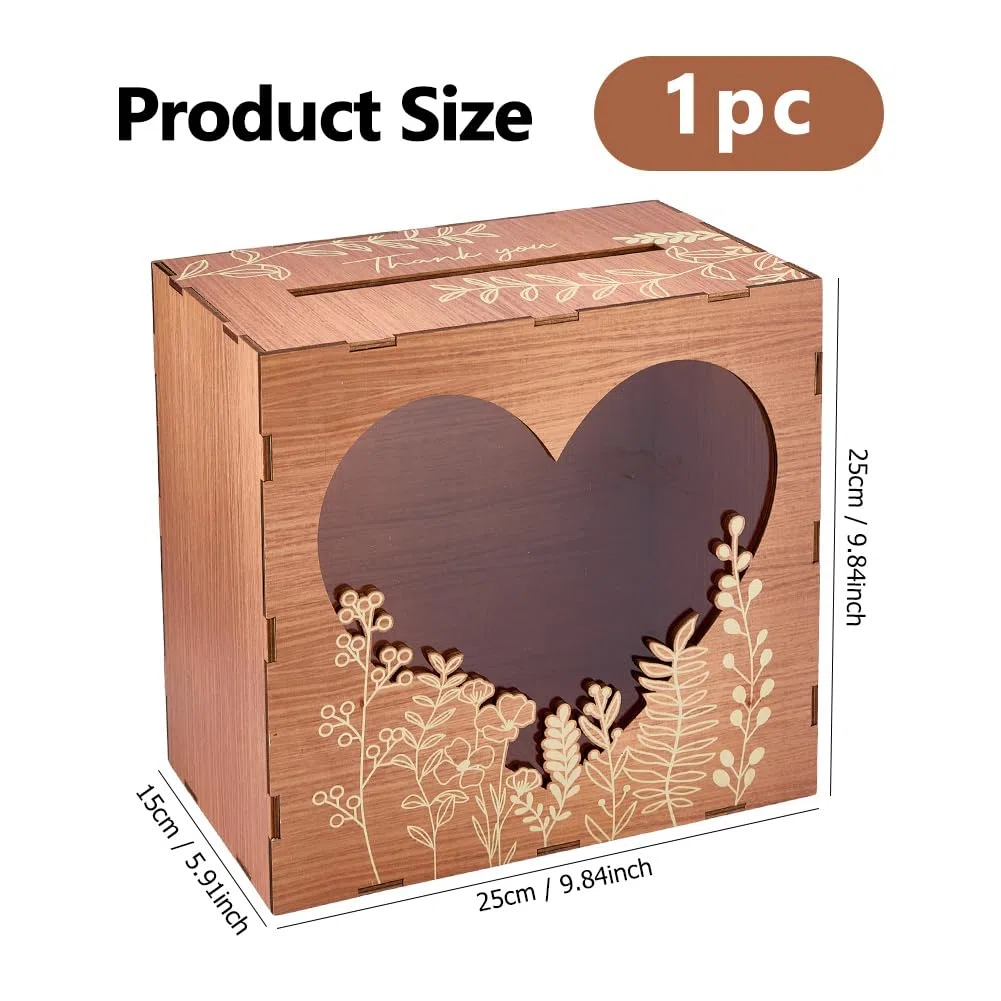 DICOSMETIC Holz Hochzeitskartenbox Hölzerne Kartenboxen Mit Schlitz 9.8x5.9x9.8 Zoll Rustikale Umschlag Geldbox Mit Herzfenster Geschenkkartenboxen Für Geburtstagsempfang Feier Abschlussfeier