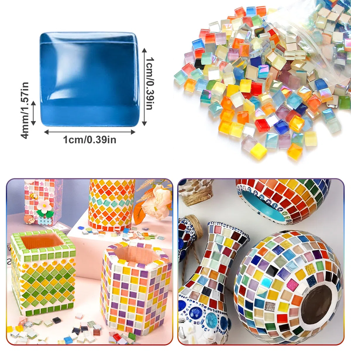 1kg Mosaikfliesen (1x1 cm, ca. 1100 Stück) Mosaiksteine zum Basteln, Mini Mosaik für Innen und Außenbereich, Badezimmer, Küche, Heimdekoration, Mix Color