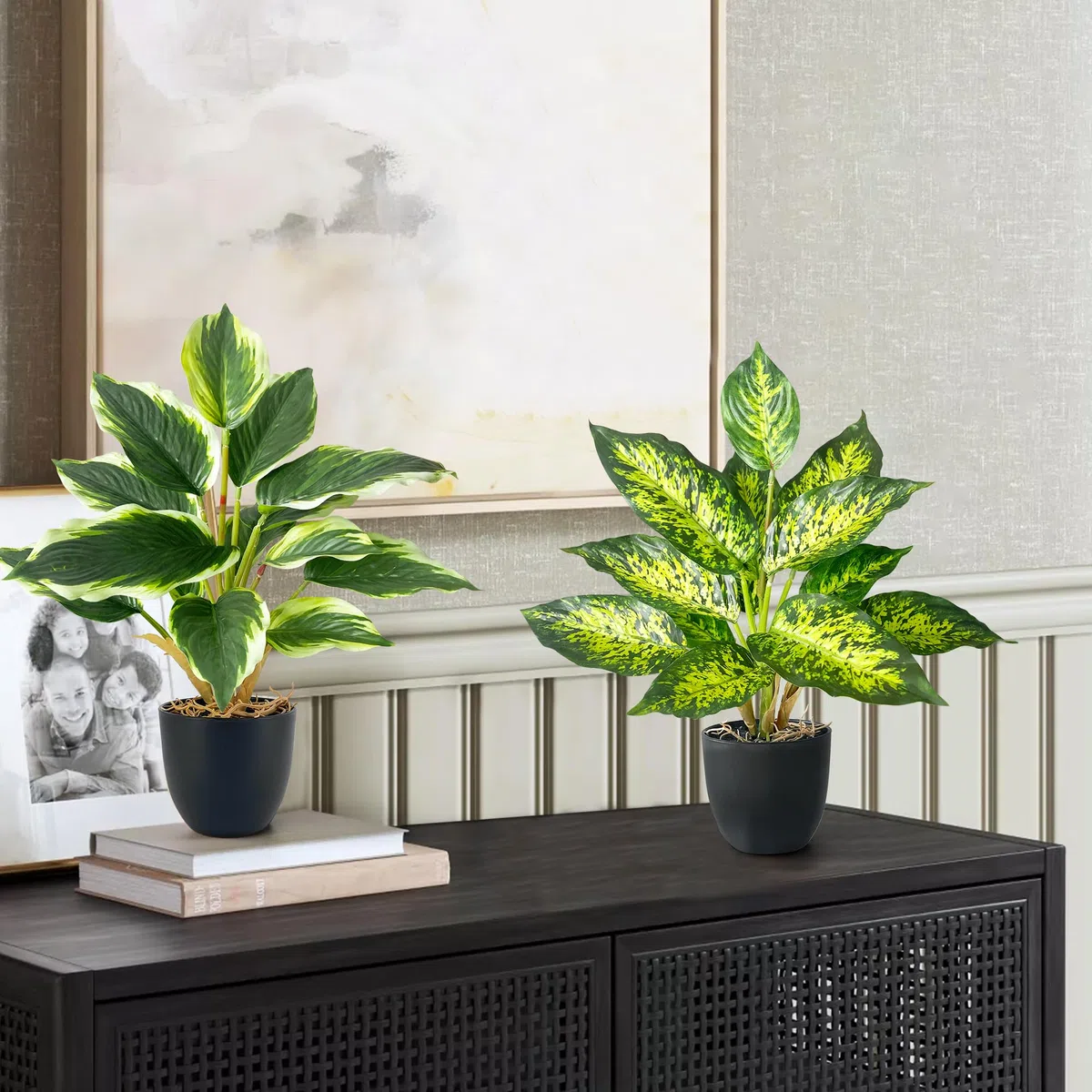 SHEPIN 2 Stück Kunstpflanze Wie Echt, Künstliche Pflanzen im Topf Zimmerpflanzen, 37cm Kunstpflanzen Dekopflanze Fake Plant Plastik Pflanze für Badezimmer Büro Küche Badezimmer Dekoration (A)