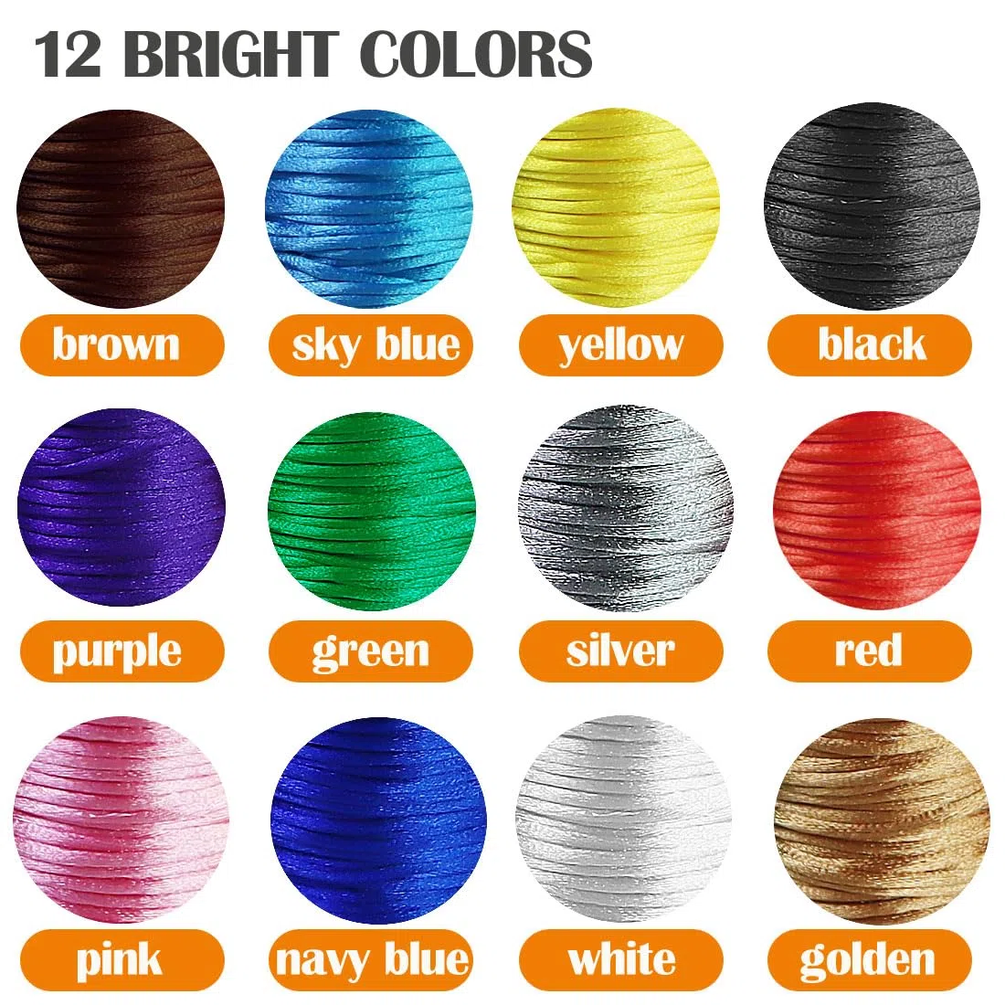 Ewpart 12 Rollen 2mm Nylon Schnur für Armbänder Nylonschnur für Armbänder, Schmuck, Rattail Satin Schnur für Kumihimo, Perlen, Lanyard, Halskette, Schlüsselanhänger, Makrame, Flechten Seidenseil