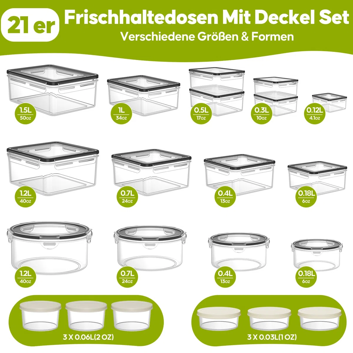 Wwtop 42er Frischhaltedosen mit Deckel, Vorratsdosen Set (21 Behälter + 21 Deckel), Meal Prep Boxen, Auslaufsicher Aufbewahrungsbox mit Deckel Küche für Mikrowellen Kühlschrank, BPA-Frei