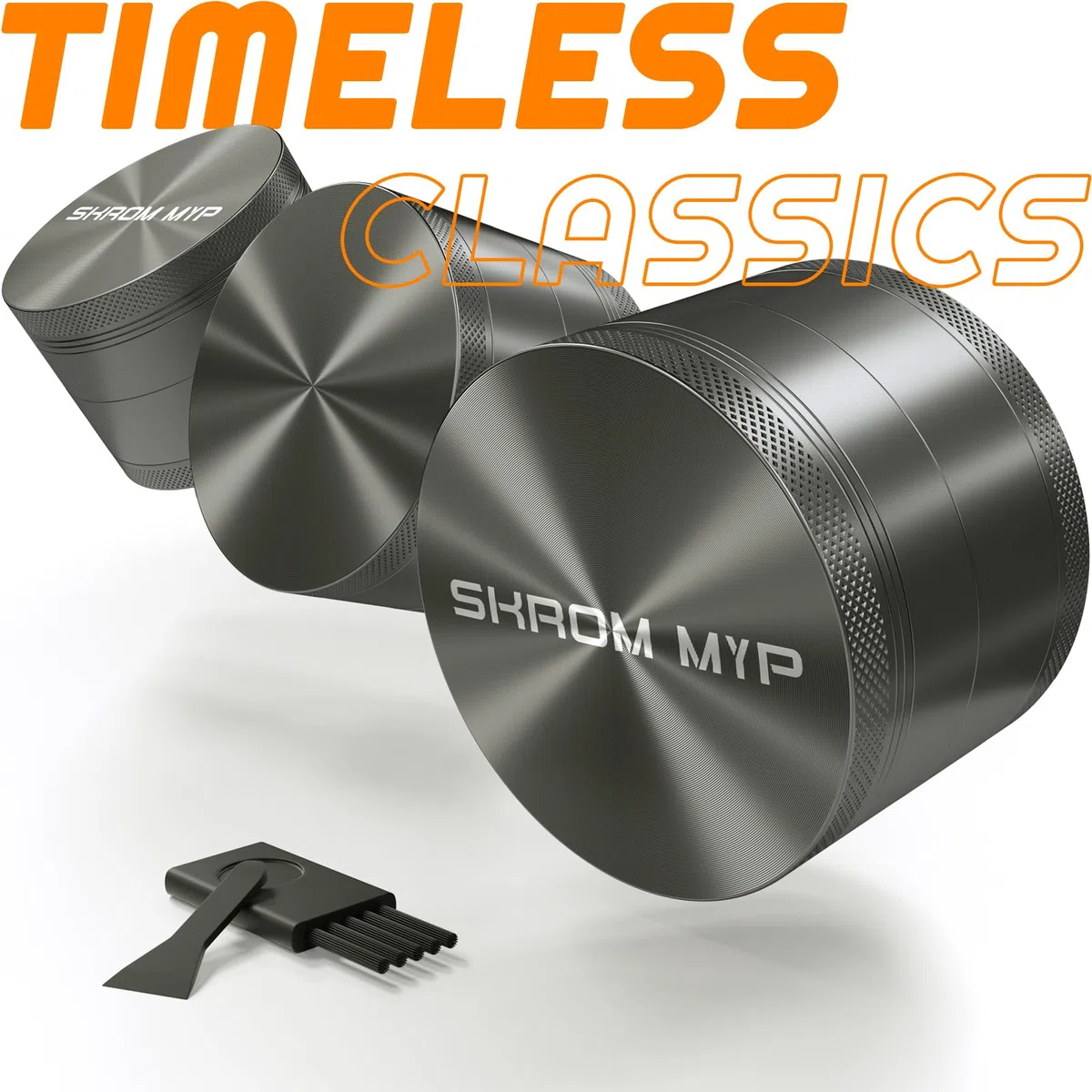 Grinder Crusher 4-Teiliges Set Ø 75 mm Große Größe Mühle Aluminiumlegierung mit Pollen Scraper für Spice Kräuter Gewürze Herb (Grau)