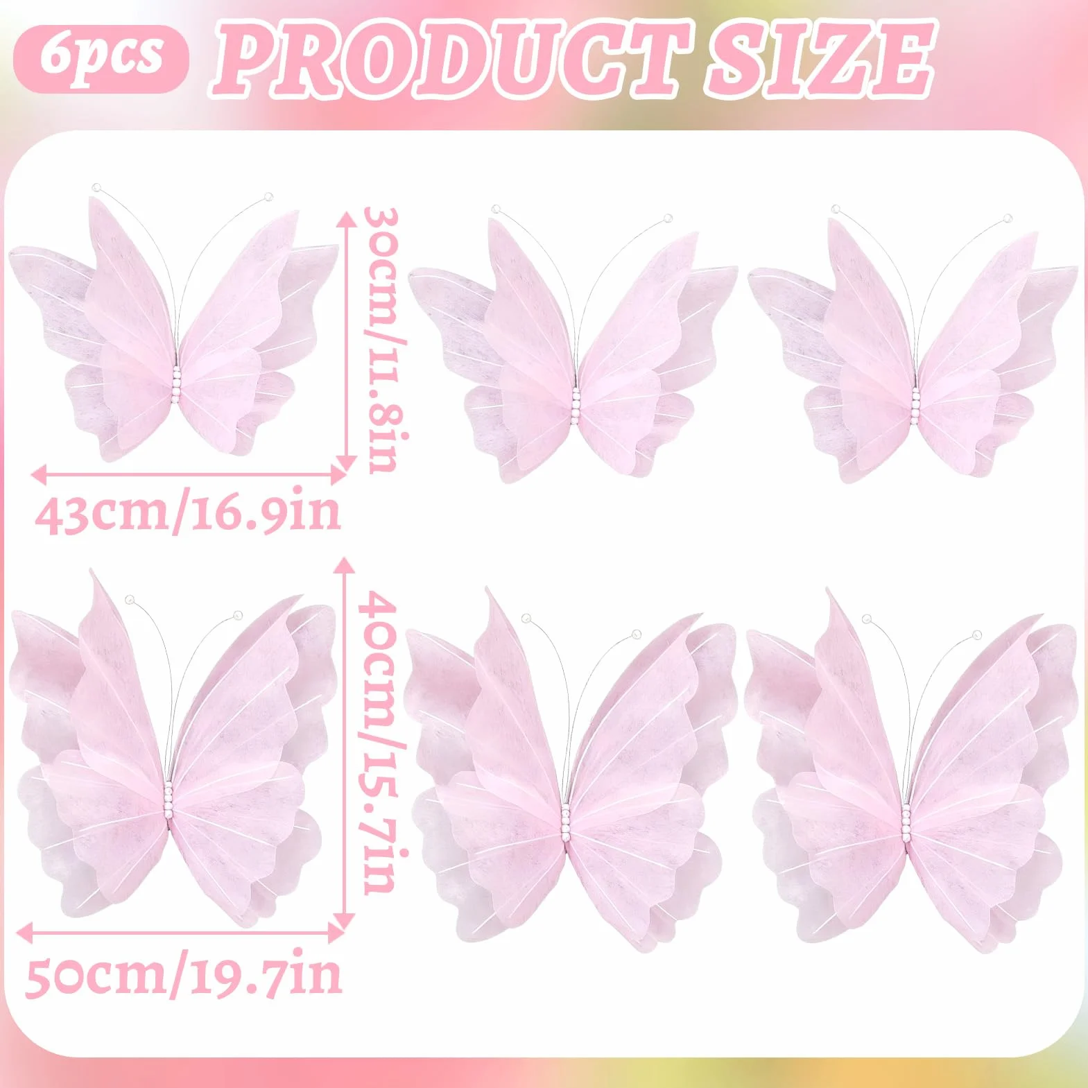 SUNBEAUTY 6 Stück 3D Große Schmetterling Deko Rosa Papier Schmetterlinge Deko für Gartenparty Deko Kindergeburtstag Deko Tischdekoration Innen Frühling Deko Tischdekoration Hochzeit Kinderzimmer Deko