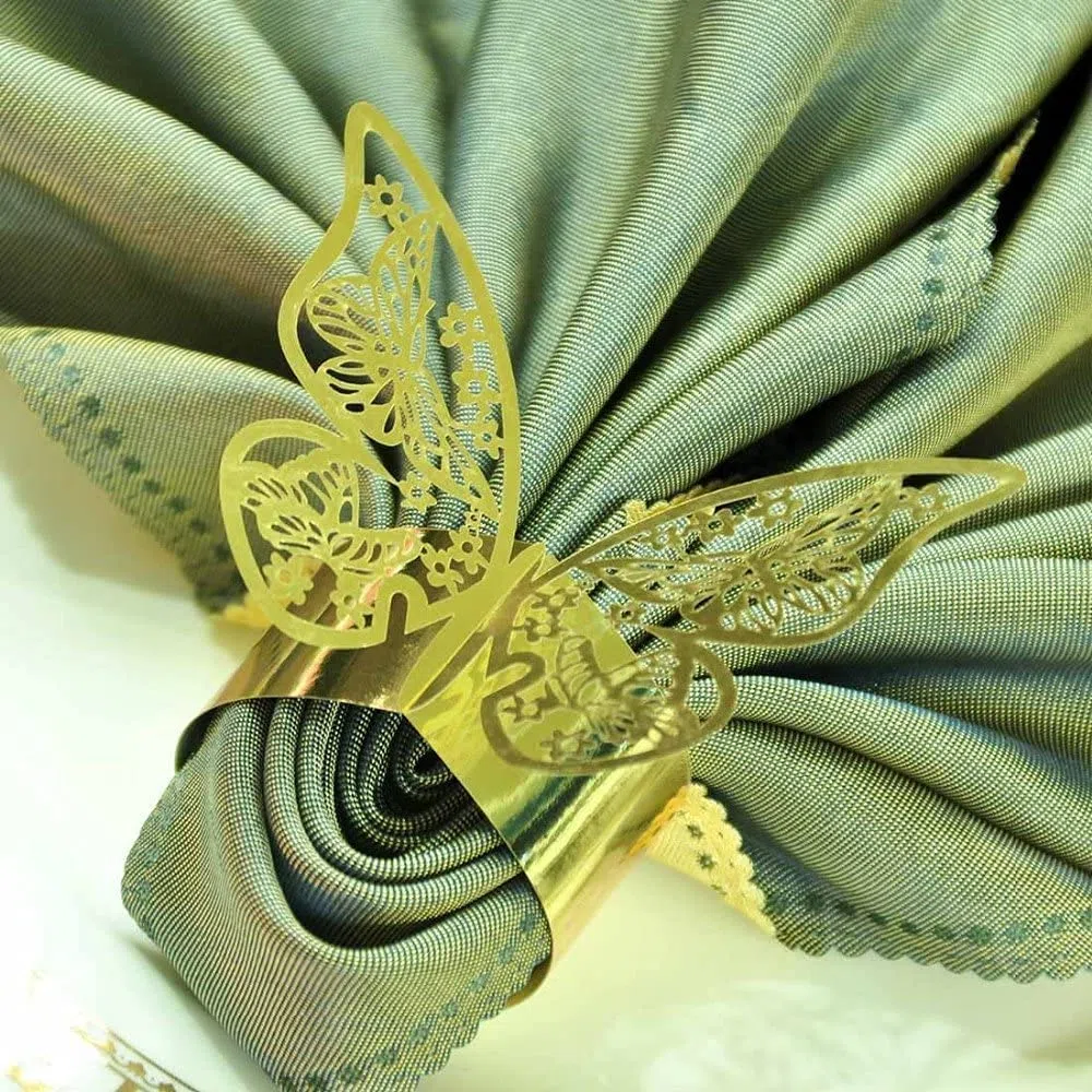 100 Stück Serviettenringe Laser Cut Schmetterlingsform Folienpapier Serviettenhalter für Hochzeiten Party Serviette Tischdekoration RestaurZant