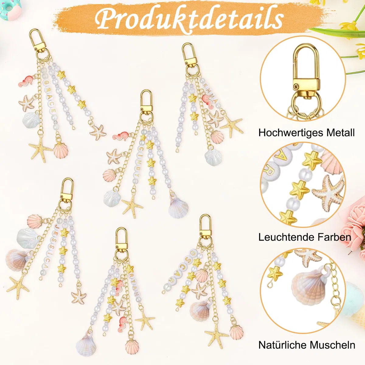 Leseogye 776 Stk Bastelset für Muschel-Schlüsselanhänger, Metall-Schlüsselanhänger Selber Machen, Praktisches Anhänger Basteln Für Alle Altersgruppen, Keychain DIY Zubehör Für Gestaltung (Gold)