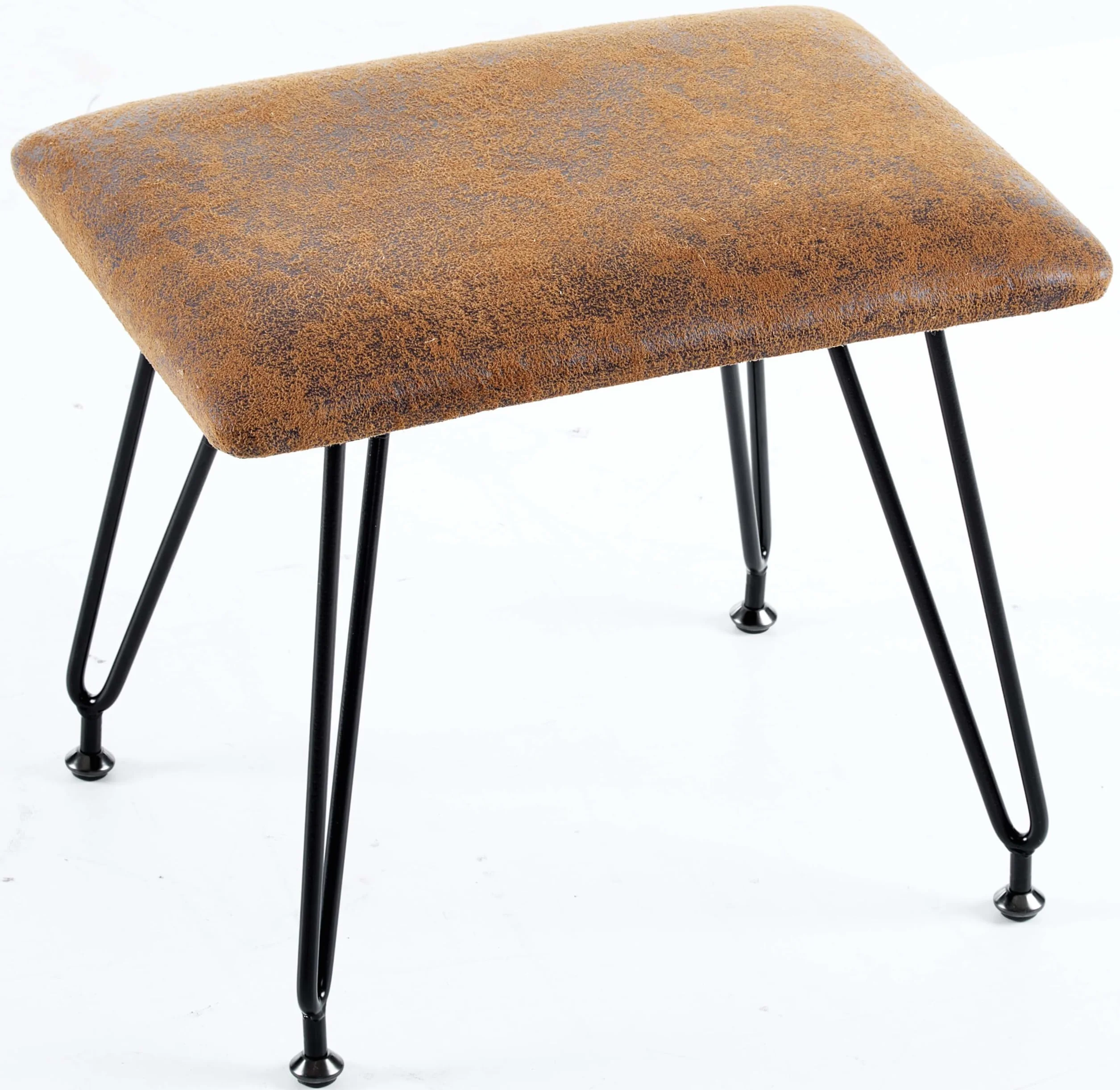 Balama Fußhocker Sitzhocker Ottoman Rustikal 40 x 30 x 35 cm, Vintage Braun, Metall Beinen, Gepolsterte Sitzfläche, Wasserabwisender Stoffbezug, verstellbare Bodengleitern