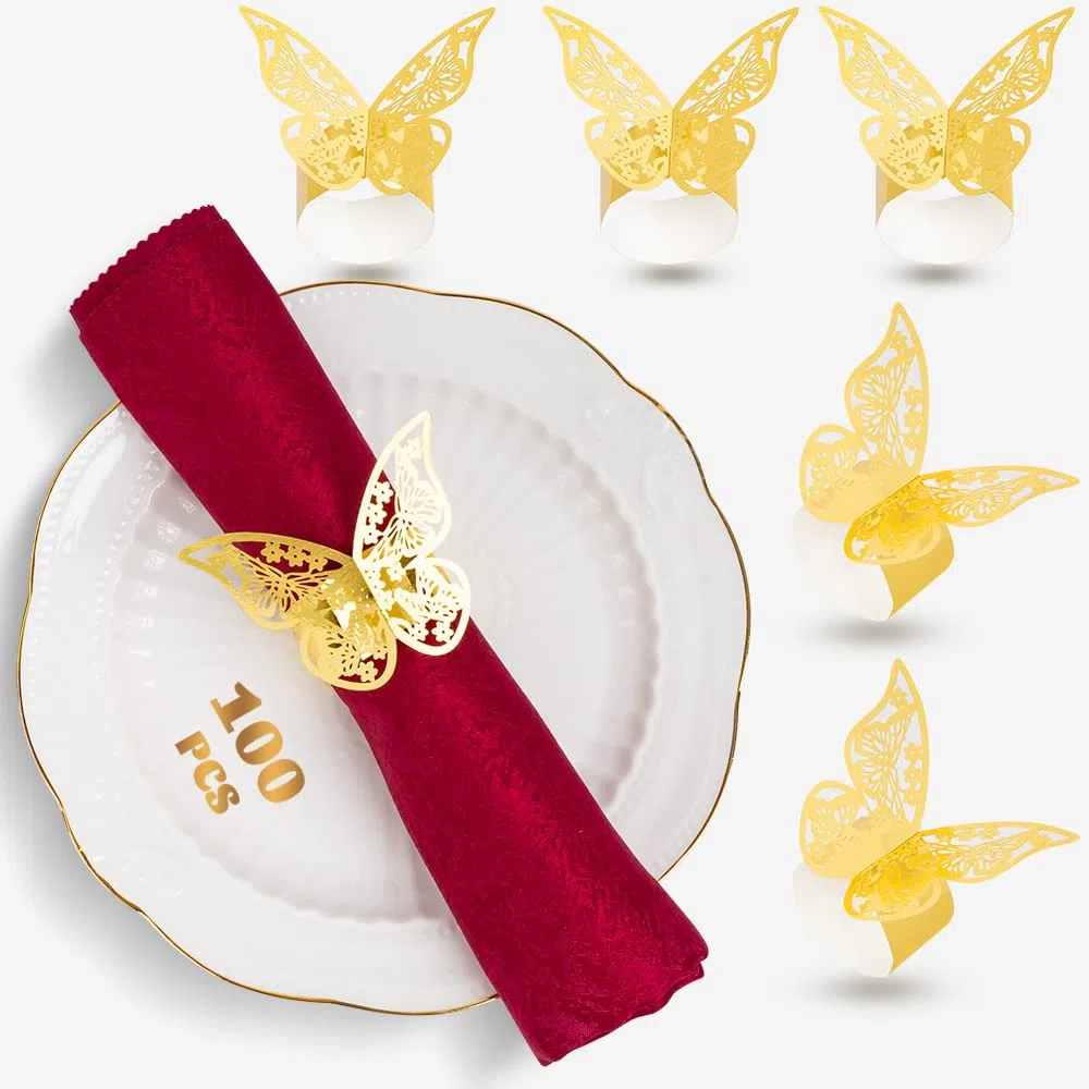 100 Stück Serviettenringe Laser Cut Schmetterlingsform Folienpapier Serviettenhalter für Hochzeiten Party Serviette Tischdekoration RestaurZant