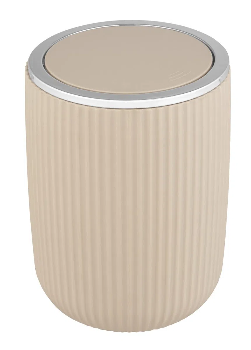 WENKO Schwingdeckeleimer Mod. Agropoli S Beige, 2 Liter, Badezimmer-Mülleimer mit Deckel, Abfalleimer aus hochwertigem Kunststoff mit strukturierter Oberfläche, Ø 14,5 x 20 cm