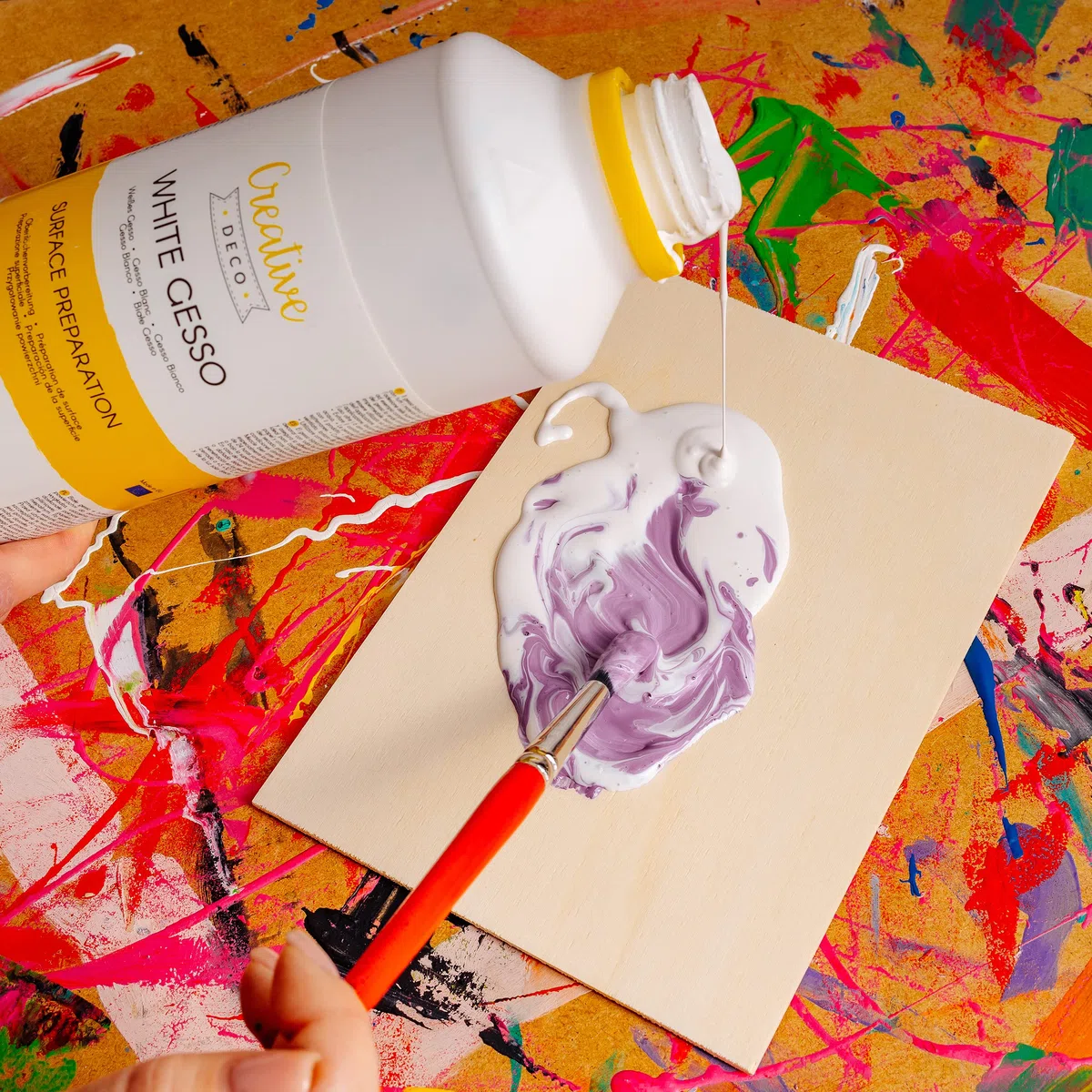 Creative Deco Professionell Weiße Gesso | 1L | Farbzusätze für Acrylmalerei Acryl-Farben Grundierung für Malerei | Ideal Primer für Öl-Farben, Pouring, Decoupage, Finnabair, Malfarbe | Grundfarbe-n