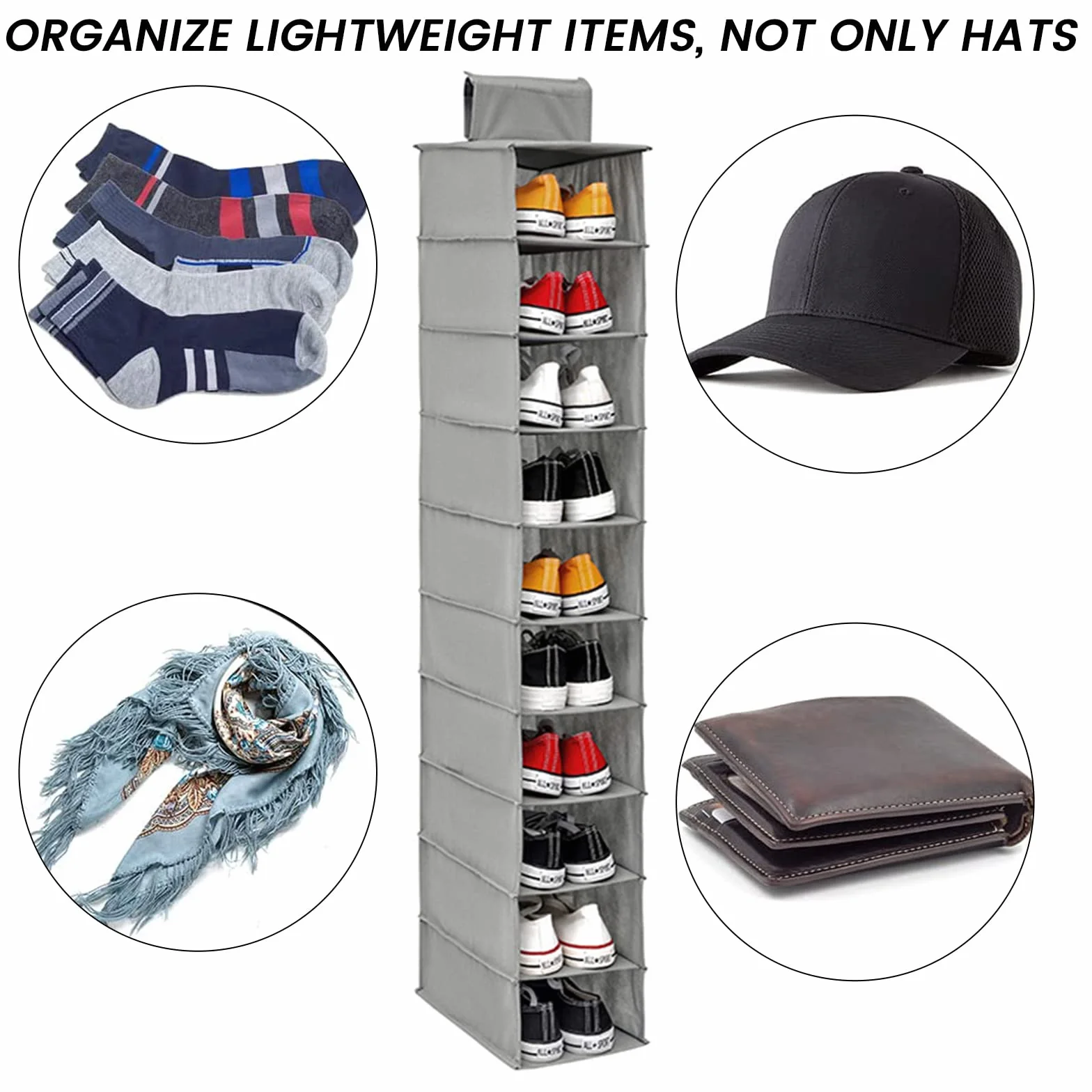 Schuhregal zum Aufhängen - 10 Ebenen - Aus robustem Vliesstoff - Faltbar und platzsparend - Für Zuhause, Schlafzimmer, Schrank (1)