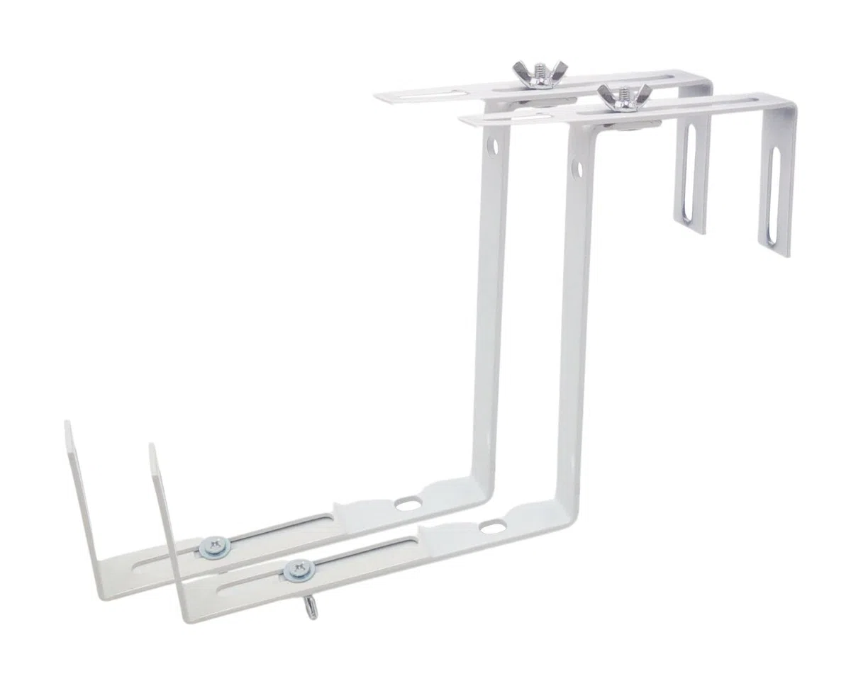 Blumenkastenhalter Weiß 4er Set Balkonhalter Geländerhalter ohne Bohren | BURI, Geländerhalterung, wetterfest, universell, stabile Befestigung, Brüstung, langlebig, einfache Montage, bis 25 kg