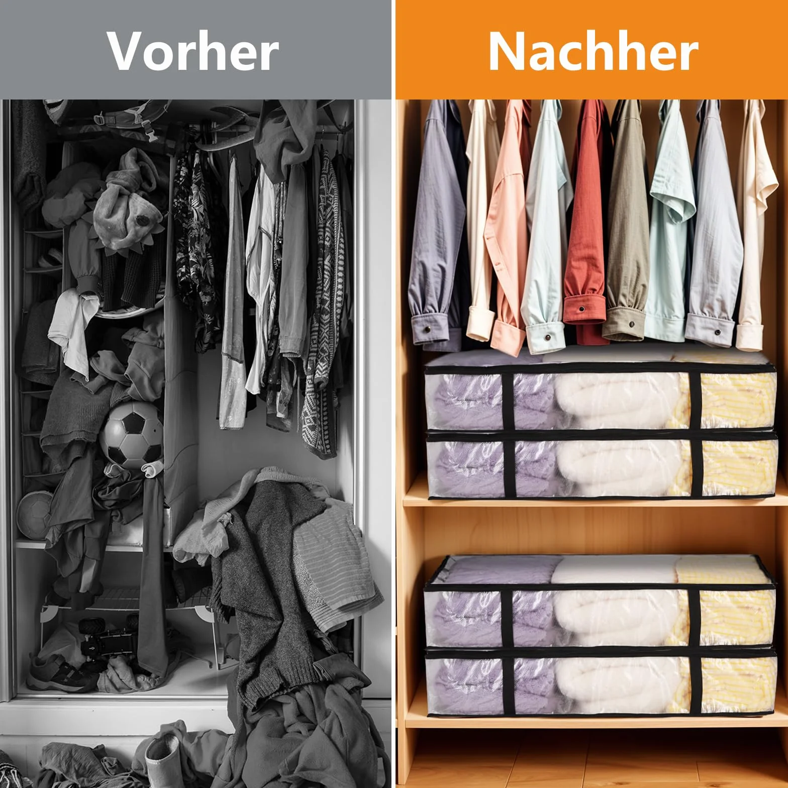 Dntorx 4 Stück 90L Unterbett Aufbewahrungsbox mit Deckel Groß, Transparente Unterbettkommode Faltbare Aufbewahrungstasche mit Griff, Unterbett Aufbewahrung für Bettdecken Kissen Kleidung Aufbewahrung