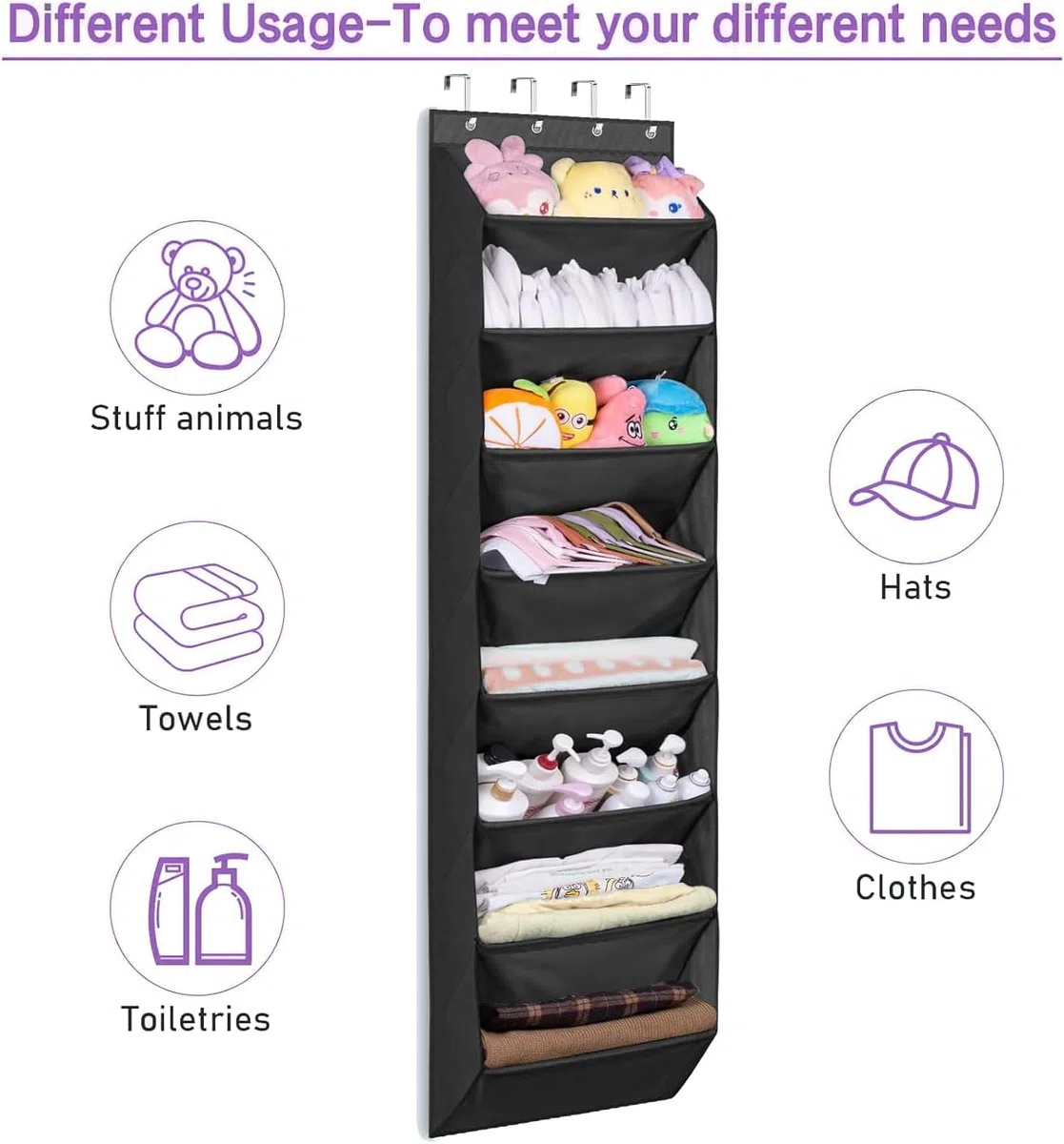 MISSLO Schuh-Organizer über der Tür Schmal hängende Schuhaufbewahrung mit 8 tiefen Taschen Passt 20-Paar Schuh Regal, Kleiderschrank Schuhhalter für Türorganizer, Schwarz