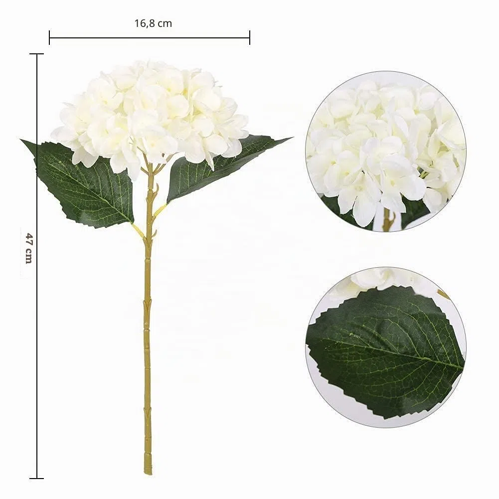 Kisflower 6Pcs Seiden Hortensie Künstliche Blumen Realistische Hortensie Blumen Bouquet für Hochzeiten Party Büro Home Decor (Weiß)
