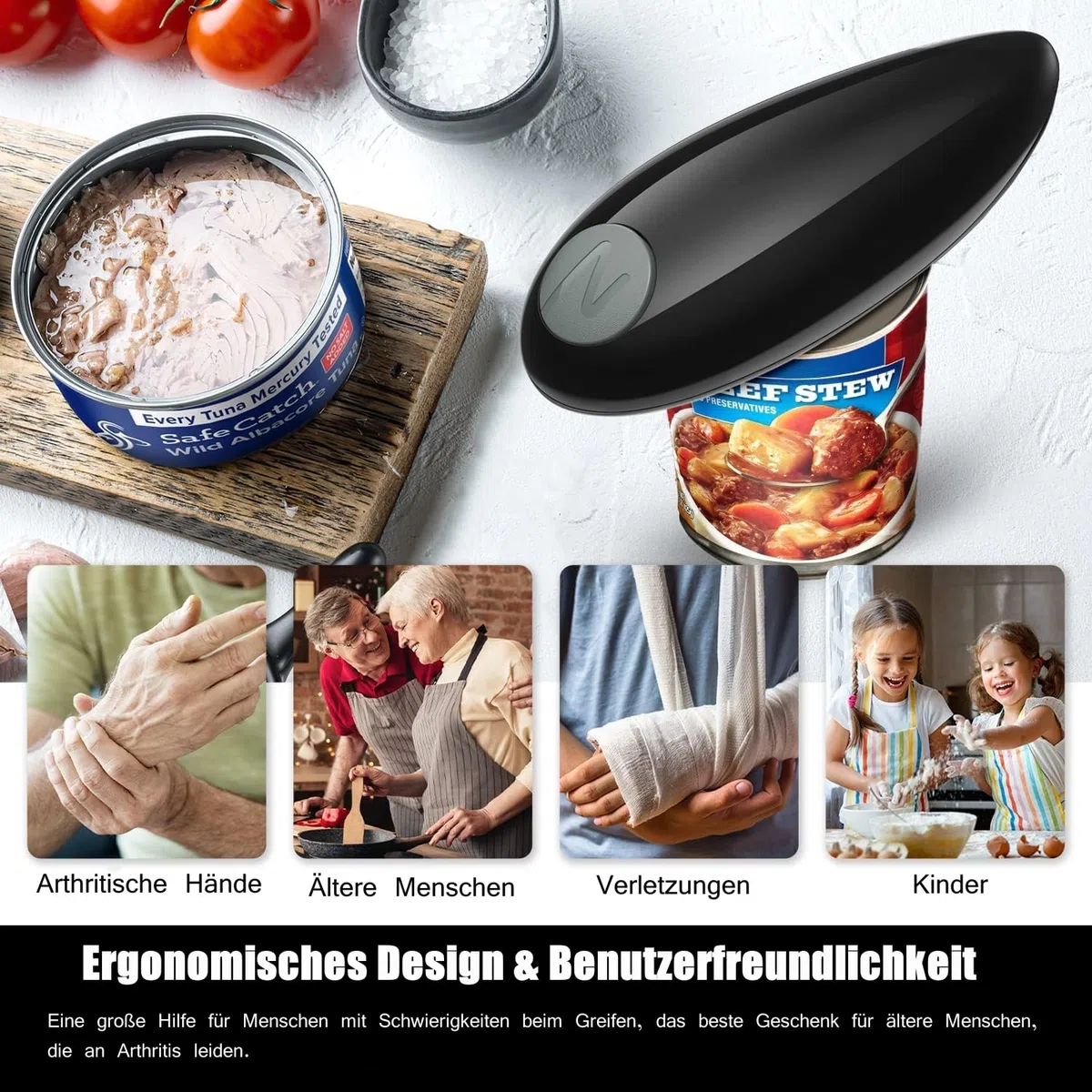 Dosenöffner, Elektrischer Dosenöffner für die Küche, zum schnellen und sicheren Öffnen runder Konservendosen, Electric Can Opener geeignet für Senioren und Menschen mit Arthritis
