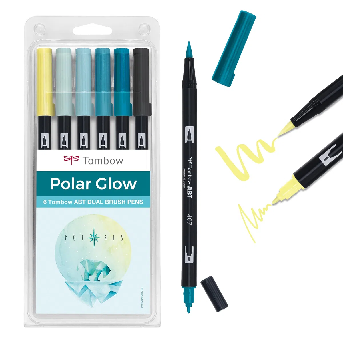 Tombow ABT Dual Brush Pen, Polar Glow, Stift mit zwei Spitzen, perfekt fürs Hand-Lettering und Bullet Journal, wasservermalbar, 6er Set [ABT-6P-POLAR]