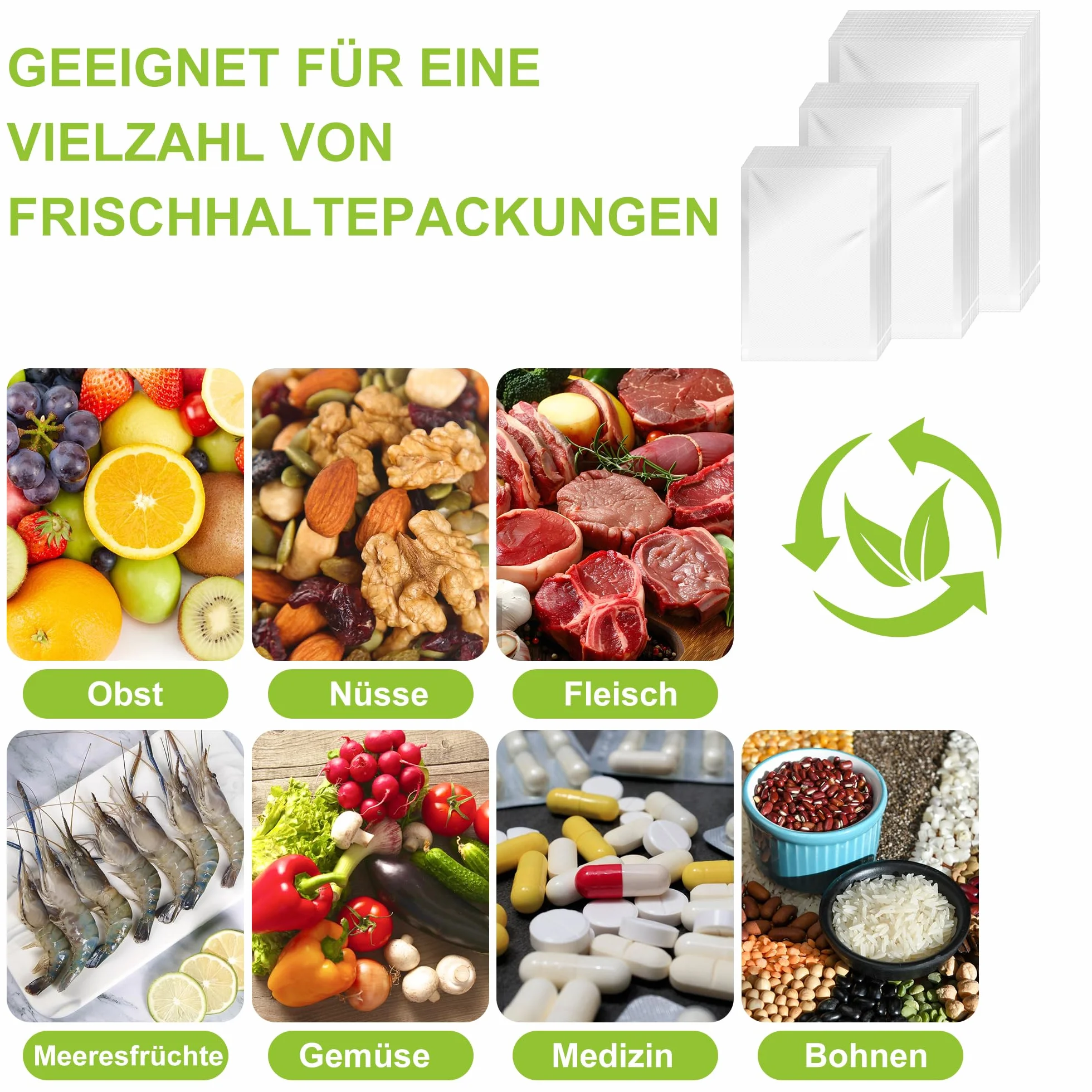 Vakuumierbeutel 100 Beutel 25x35cm, Vakuumbeutel für Alle Vakuumiergerät, Vakuumbeutel Lebensmittel, Sous Vide Gefrierbeutel, Geprägt