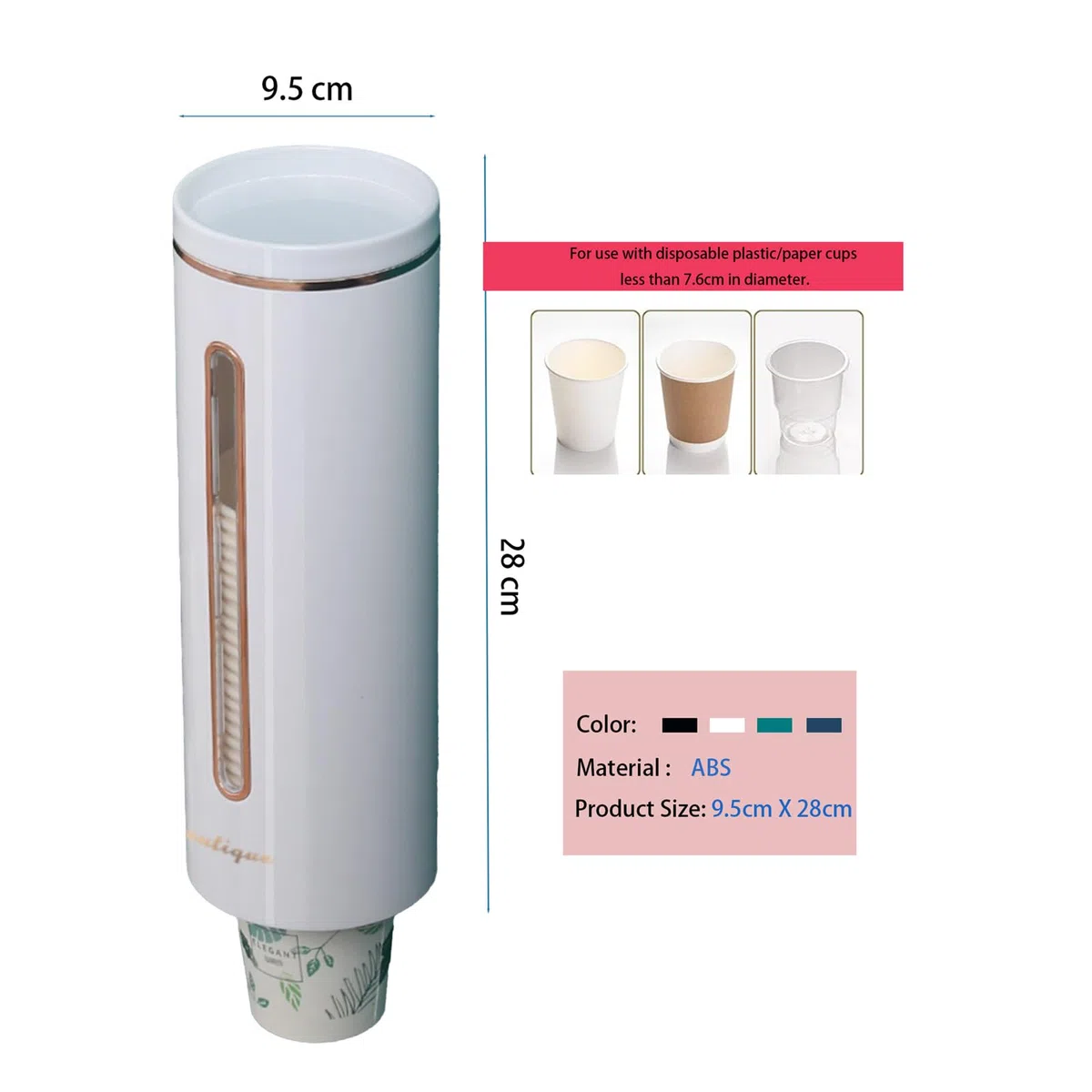 Pappbecher-Spender Umweltfreundlichem Kunststoff Becherspender mit Wandmontage, Wasser- und Staubdicht, Wandbecher für Plastikbecher, Papierbecher und Papierkegel etc (Schwarz)