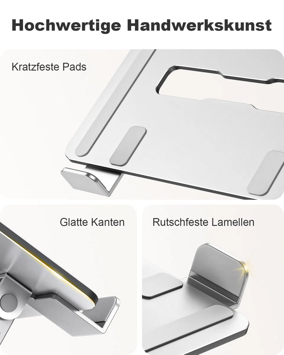 Babacom Laptop Ständer Höhenverstellbar & Belüftet mit Doppelstangen-Unterstützung, Laptoptisch Ergonomisch, Faltbar & Tragbarer Notebook Ständer Stehpulte kompatibel mit MacBook Air/Pro (10-16 Zoll)