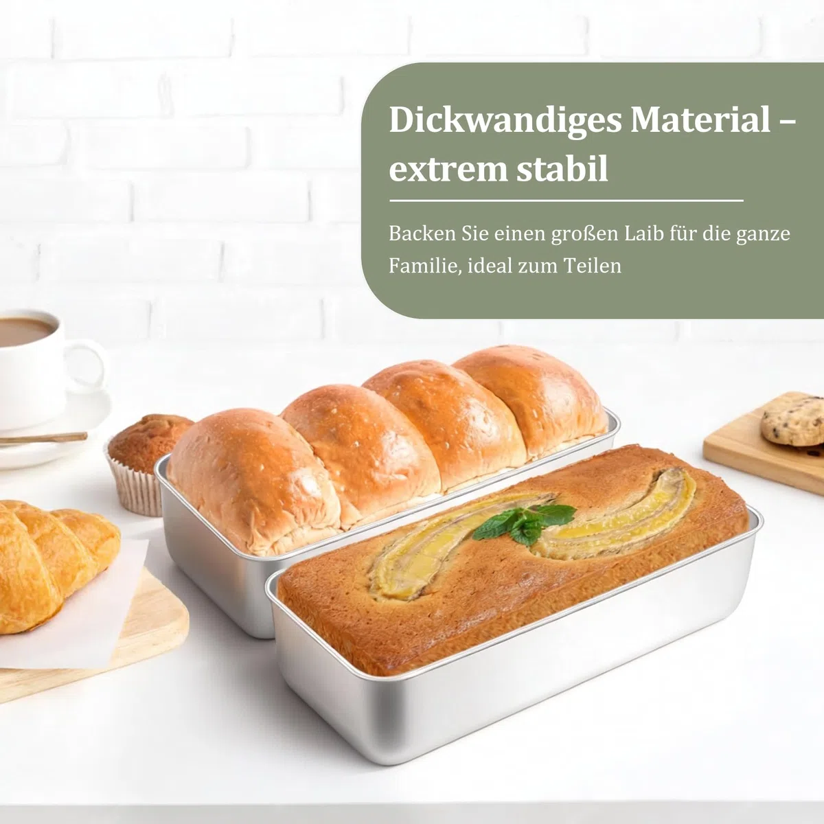 Onader Brotbackform 2er Set, 31cm Edelstahl Groß Kastenform Brotform, 7,5cm Tiefe Rechteckig Backform Für Für Kuchen, Brot, Toast und Lasagne, Gesund & Solide, Ofenfest & Spülmaschinenfest
