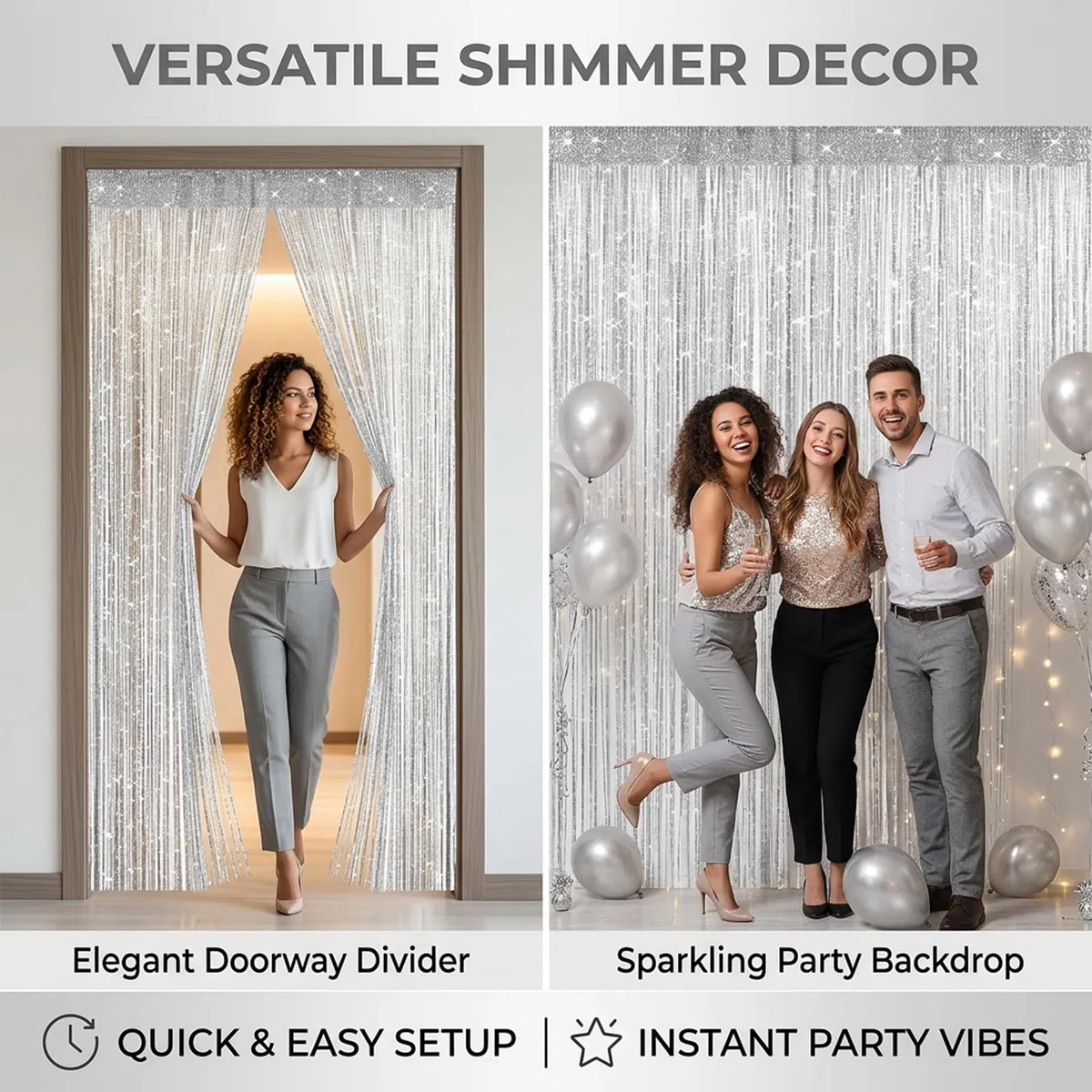 4 Stück Fadenvorhang Türvorhang 100x200cm, Glitzer Perlenvorhang Raumteiler Fensterdekoration für Hochzeit Party Dekoration
