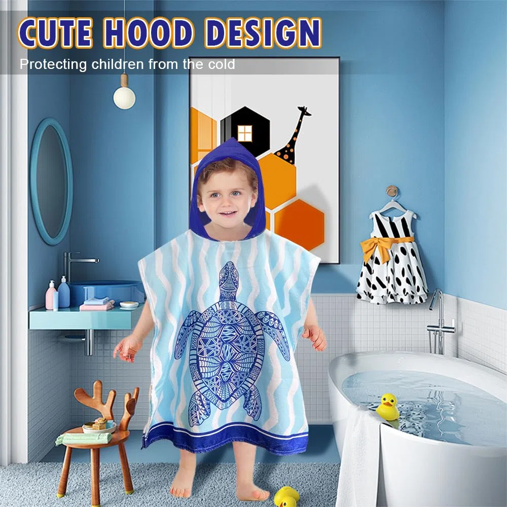 Badeponcho Kinder mit Kapuze, Mikrofaser Poncho Strandtuch, Handtuch Poncho für Mädchen und Jungen 2-8 Jahre (Meerjungfrau)
