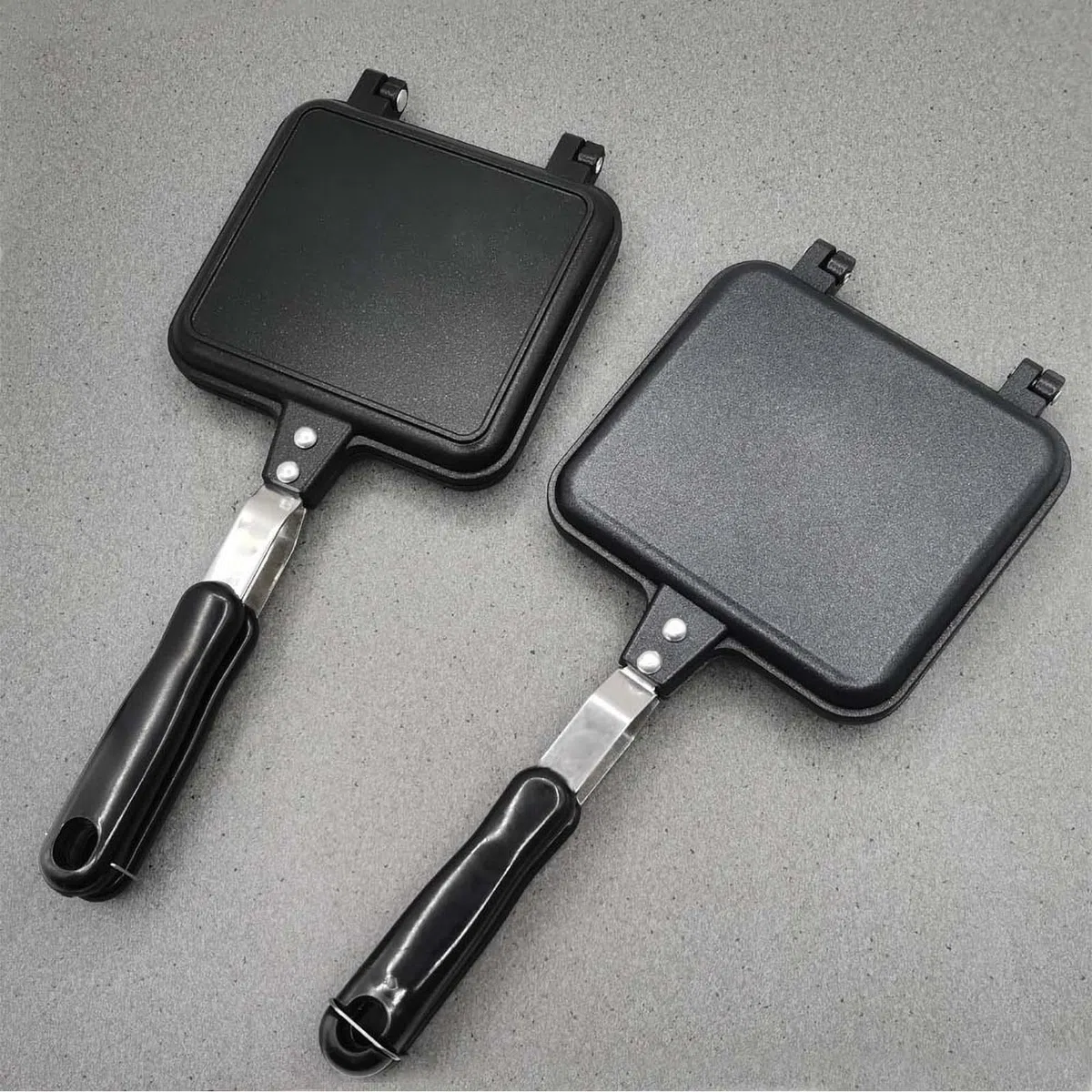 Towwoo Doppelseitige Bratpfanne, Sandwichmaker Camping, Antihaftbeschichtet, Beidseitige Tortillas Sandwich und Panini-Maker Pan mit Griff aus Aluminium für Frühstück