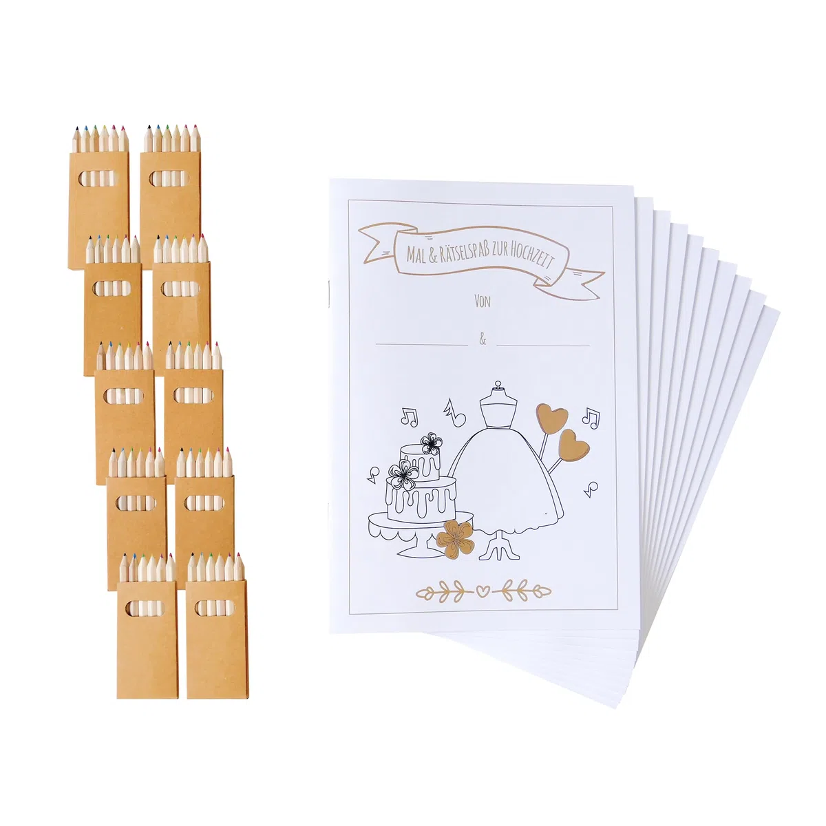 JEKA 10 Hochzeitsmalbuch für Kinder mit Stiften (10er Set), Hochzeit für Kinder, Kinderbeschäftigung Hochzeit, Gastgeschenk Hochzeit, Hochzeit Mitgesbel, Malbuch Hochzeit