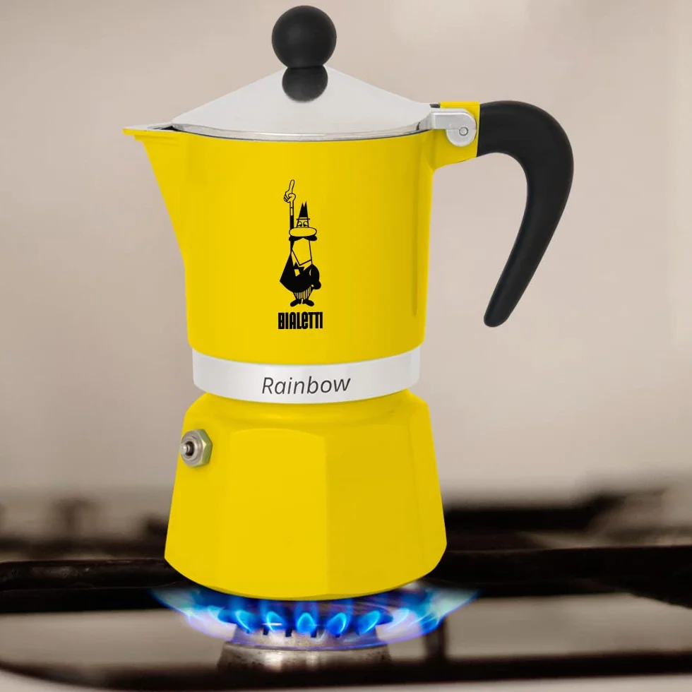 Bialetti 4982 Rainbow Caffettiera Colorata, Alluminio, Giallo, 3 Tassen, Gelb
