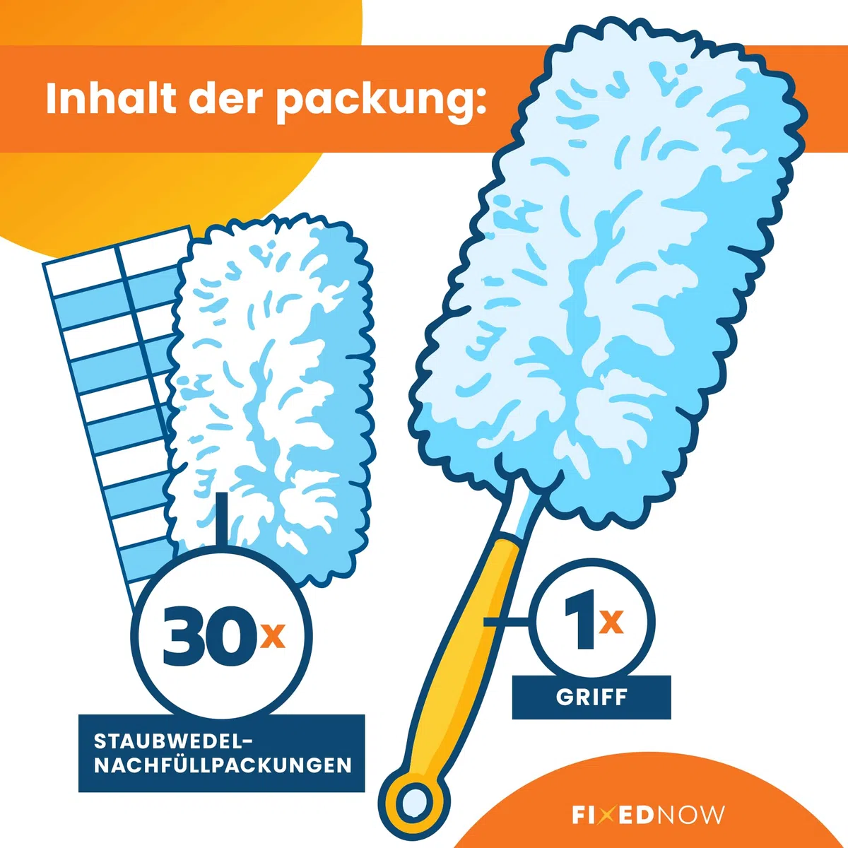 30er XXL Staubmagnet Nachfüllpack Tücher Set für Swiffer Duster I Staubwedel Starterset Kit inkl. Stab & Griff I Staub Wischer Ersatztücher, Refill Staubtücher für Haushalt & Auto