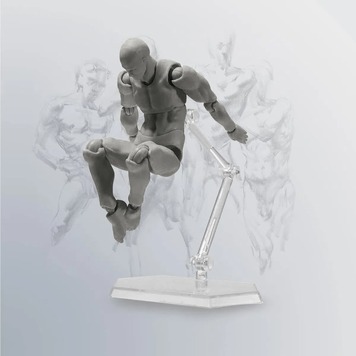 Body Kun Puppe, Künstler-Schaufensterpuppe, Blockkopf, Gelenk-Mannequin, Zeichenfiguren für Figurmodell, männlich und weiblich, Set (Grau)