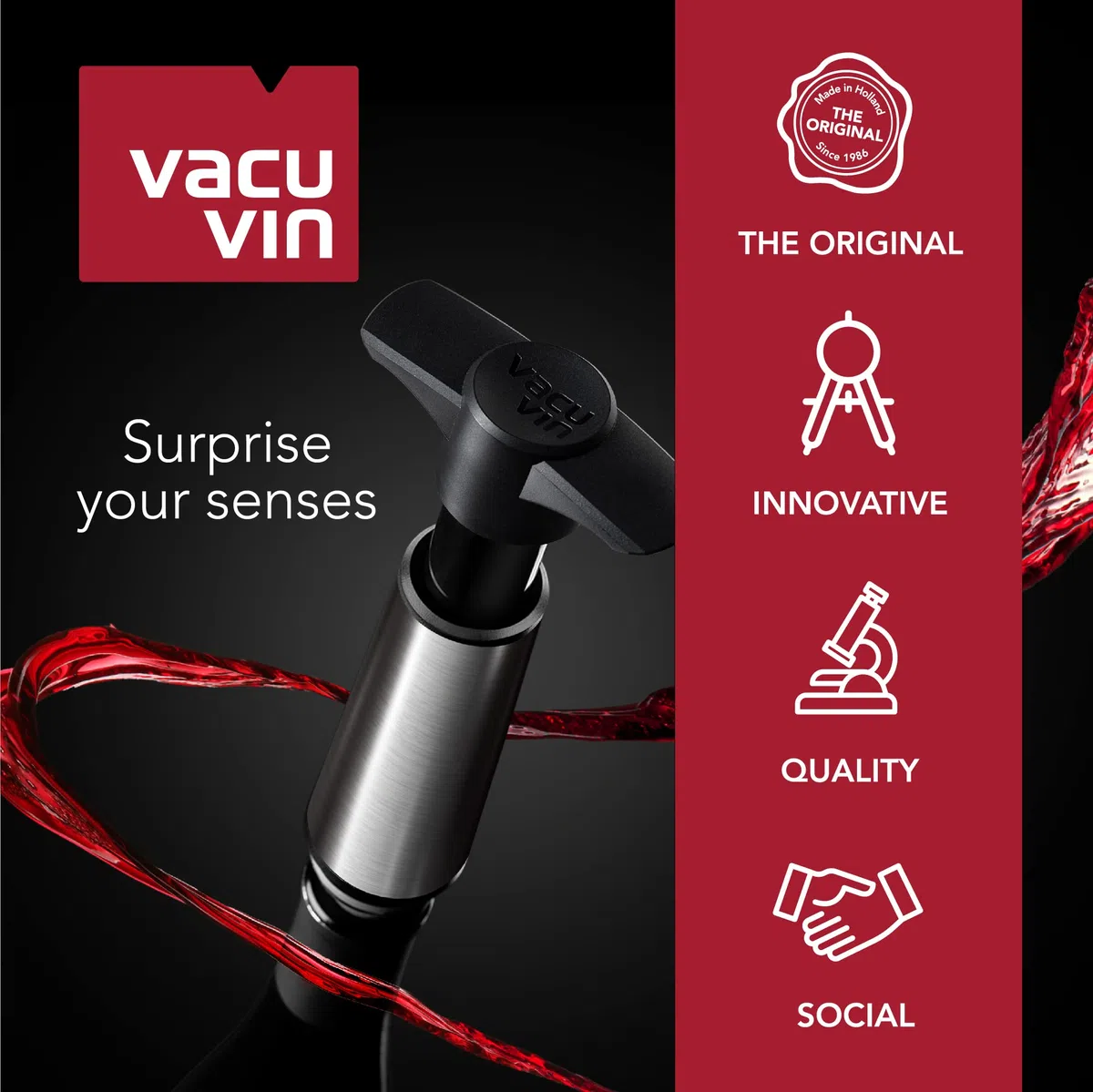 Vacu Vin Weinpumpe Schwarz mit Ausgießer & Weinverschluss
