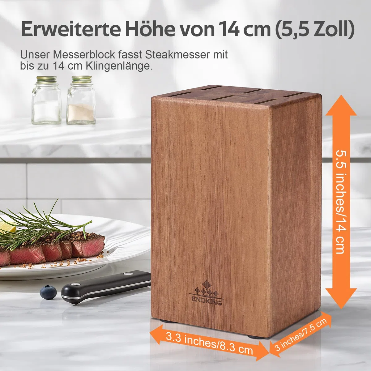 ENOKING Steakmesser Messerblock Ohne Messer, 6 Schlitze Messerblock aus Akazienholz für Steakmesser, Messerhalter Ohne Steakmesser, Küchen Organizer - Platzsparendem und Kompaktem Design