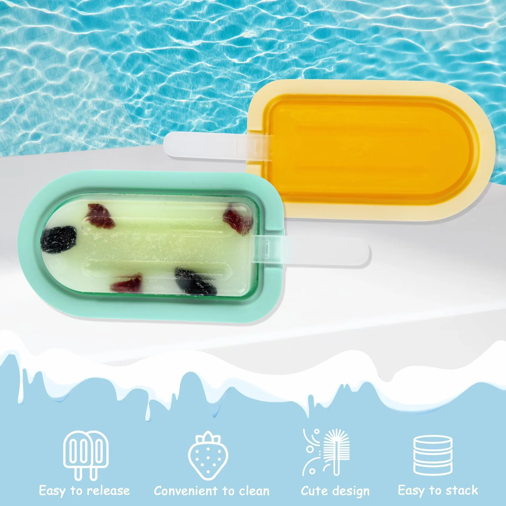 12 Stück Eisformen Silikon,Eisformen Eis Am Stiel Wiederverwendbar,Eis Am Stiel Form BPA Frei Rosa Grün Blau Gelb,DIY Popsicle Formen mit Deckel, Eiscreme Formen MEHRWEG
