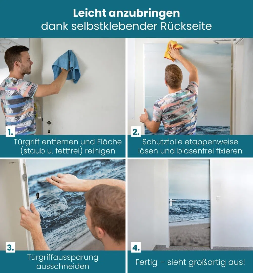 MyMaxxi Türtapete selbstklebend - Einteilige Türfolie 90x200 cm - Motiv: Grüne Blätter Türklebefolie zum verschönern & bekleben der Tür - Türaufkleber aus Klebefolie