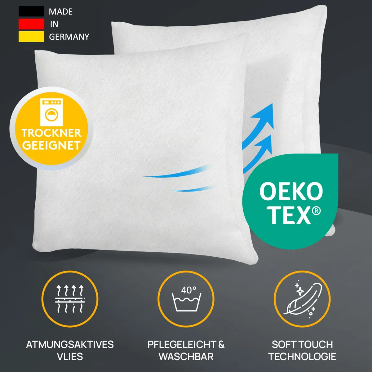 LILENO HOME Kissenfüllung 40x40 (4er Set) | Pralle Füllung für Couchkissen & Dekokissen 40x40 | Wolkenweiches Sofa Pillow & Schlafkissen Made in Germany | Kissen Set mit Oeko-Tex