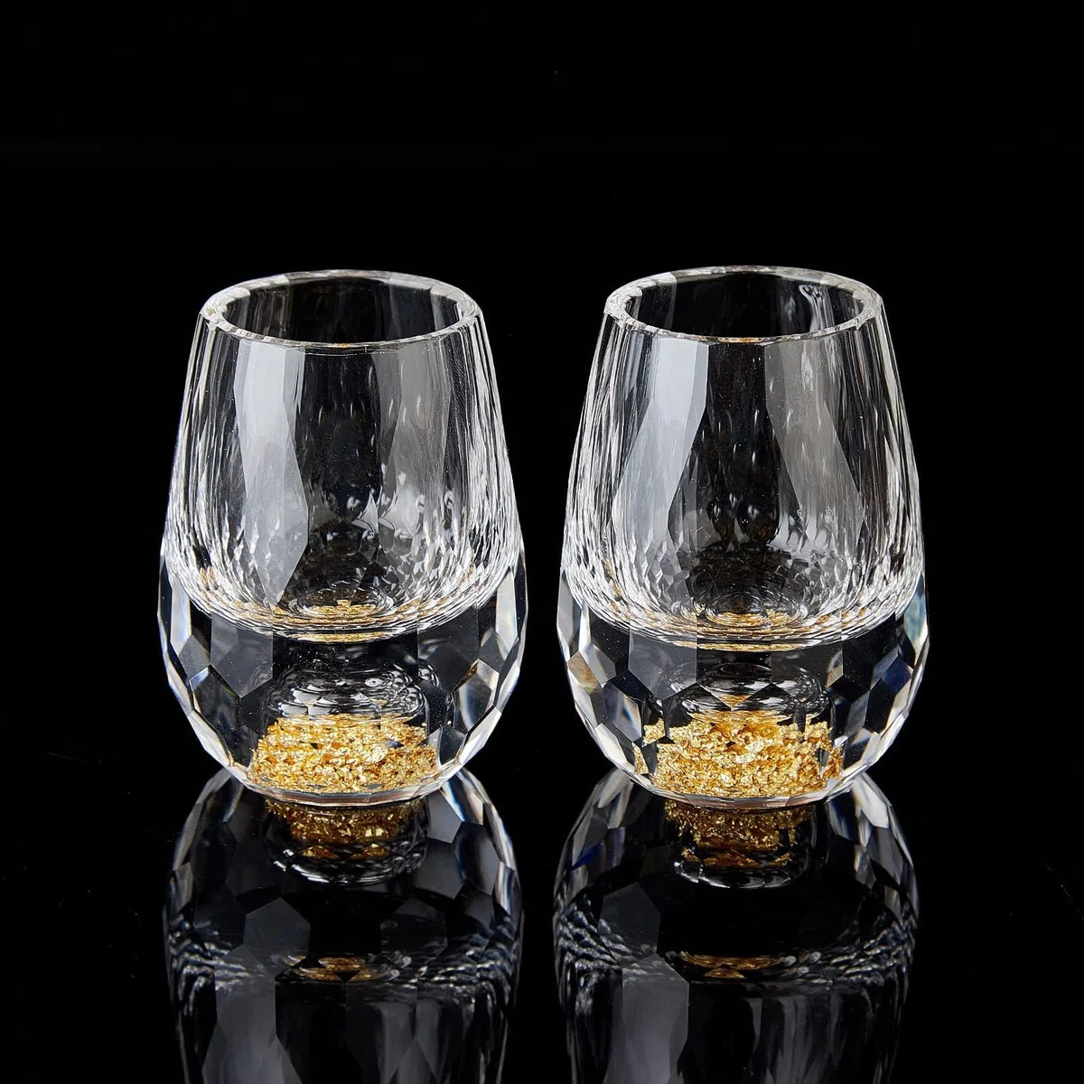 DUJUST Diamant-Schnapsgläser (4cl), kristallgläser, verziert mit 24-karätigen Blattgoldflocken, Luxuriös und Niedlich Shotgläser, BPA-frei und bleifrei, perfekt für Dekoration und Sammlung – 2 Stück