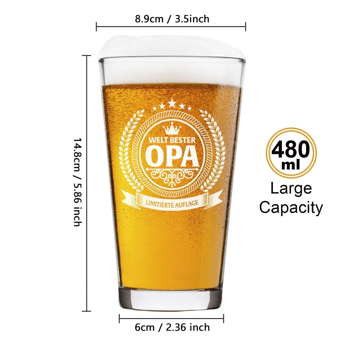 LIGHTEN LIFE Opa-Geschenke,Opa-Bierglas in Fassbox, Hochwertige Opa-Geburtstagsgeschenke-480 ml