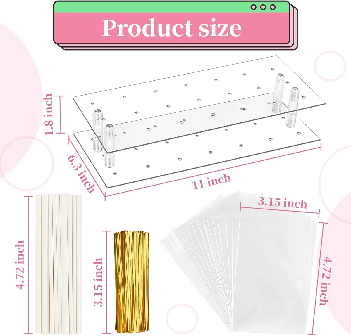 Cake-Pop-Form-Set, komplettes Set mit 1 x 20 Mulden, Silikon-Kuchenform, 21 Löcher, transparenter Acryl-Lutscher-Halter, 100 x transparente Beutel, 100 x Stäbchen und 100 x Bindebänder