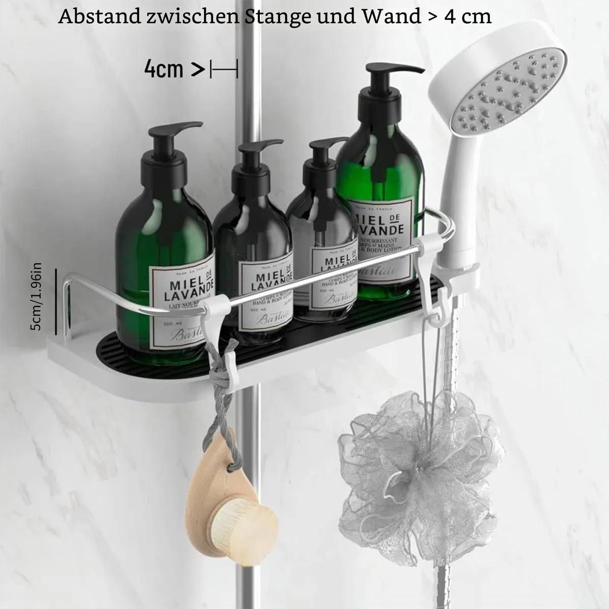 Hawsam Duschablage Ohne Bohren für Duschstange, Neu Aktualisierte Universalgröße Badezimmer Organizer für Runde Duschstange mit Durchmesser von 18mm-25mm
